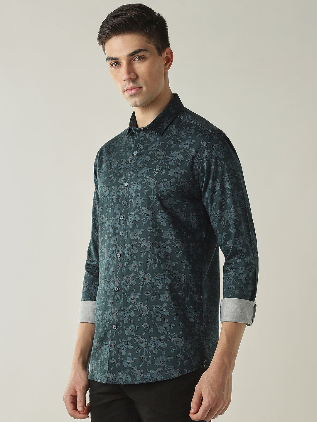 Men's Pure Cotton Printed Slim Fit Full Sleeve Casual Shirt - Tangerine