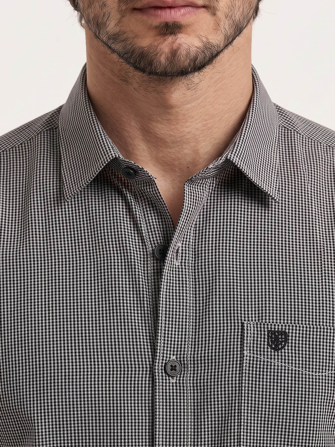 Men's Pure Cotton Checks Regular Fit Full Sleeve Casual Shirt - Grey
