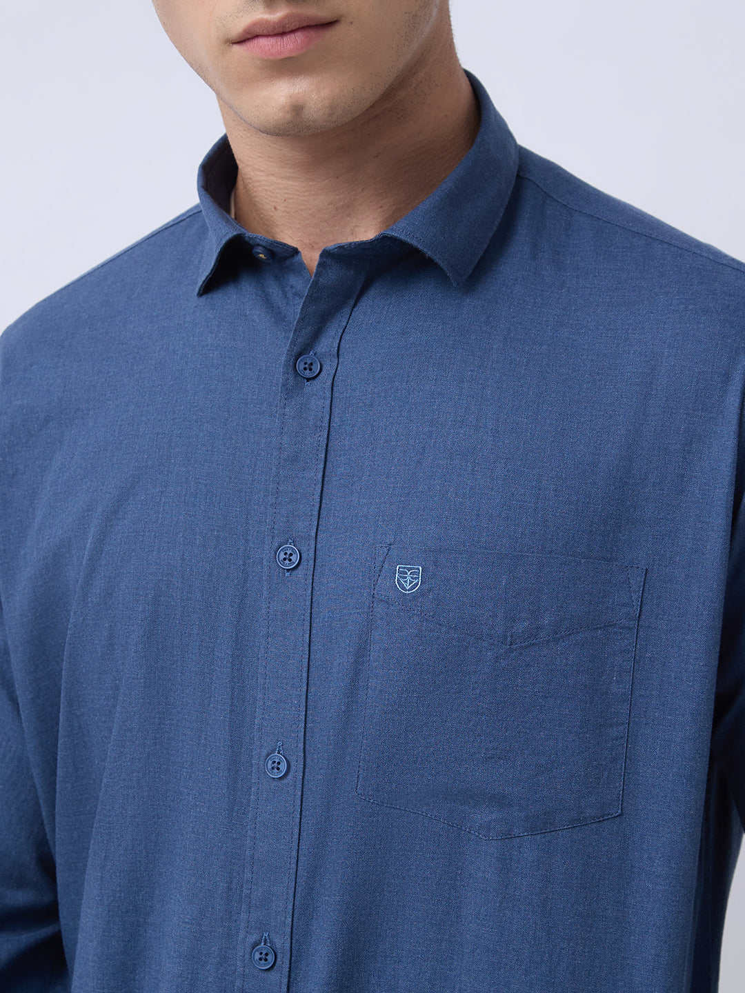 Men's Pure Cotton Melange Solid Regular Fit Full Sleeve Casual Shirt - Blue