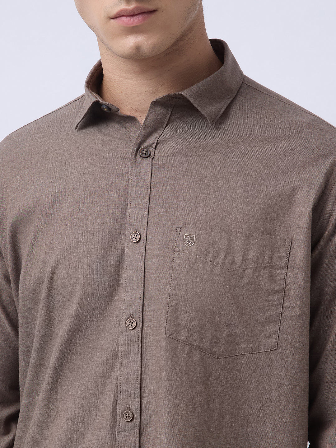 Men's Pure Cotton Melange Solid Regular Fit Full Sleeve Casual Shirt - Brown