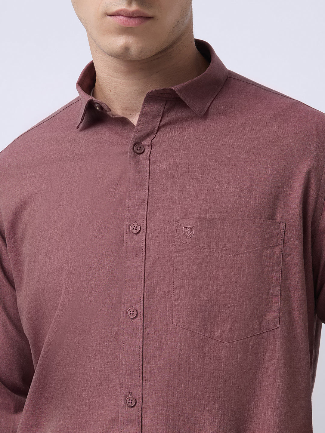 Men's Pure Cotton Melange Solid Regular Fit Full Sleeve Casual Shirt - Rust