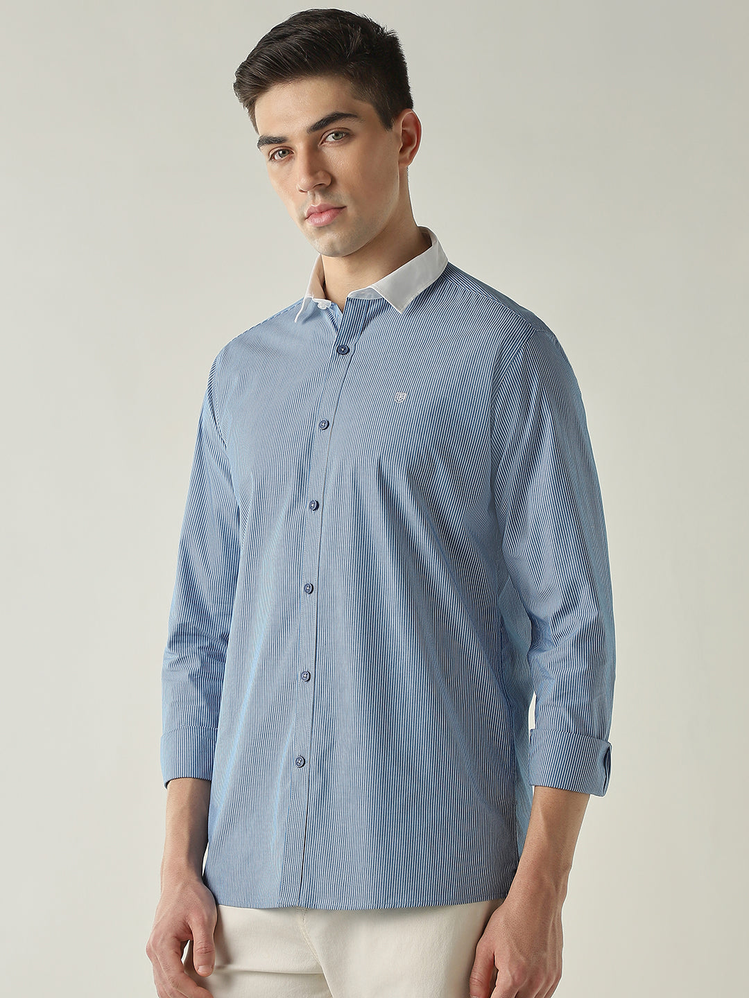 Men's Pure Cotton Stripes Slim Fit Full Sleeve Casual Shirt - Blue
