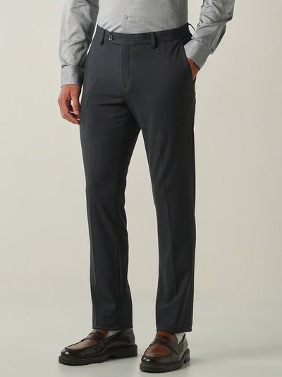 Men's Solid Poly Viscose Elastane Regular Fit Formal Trousers - Navy