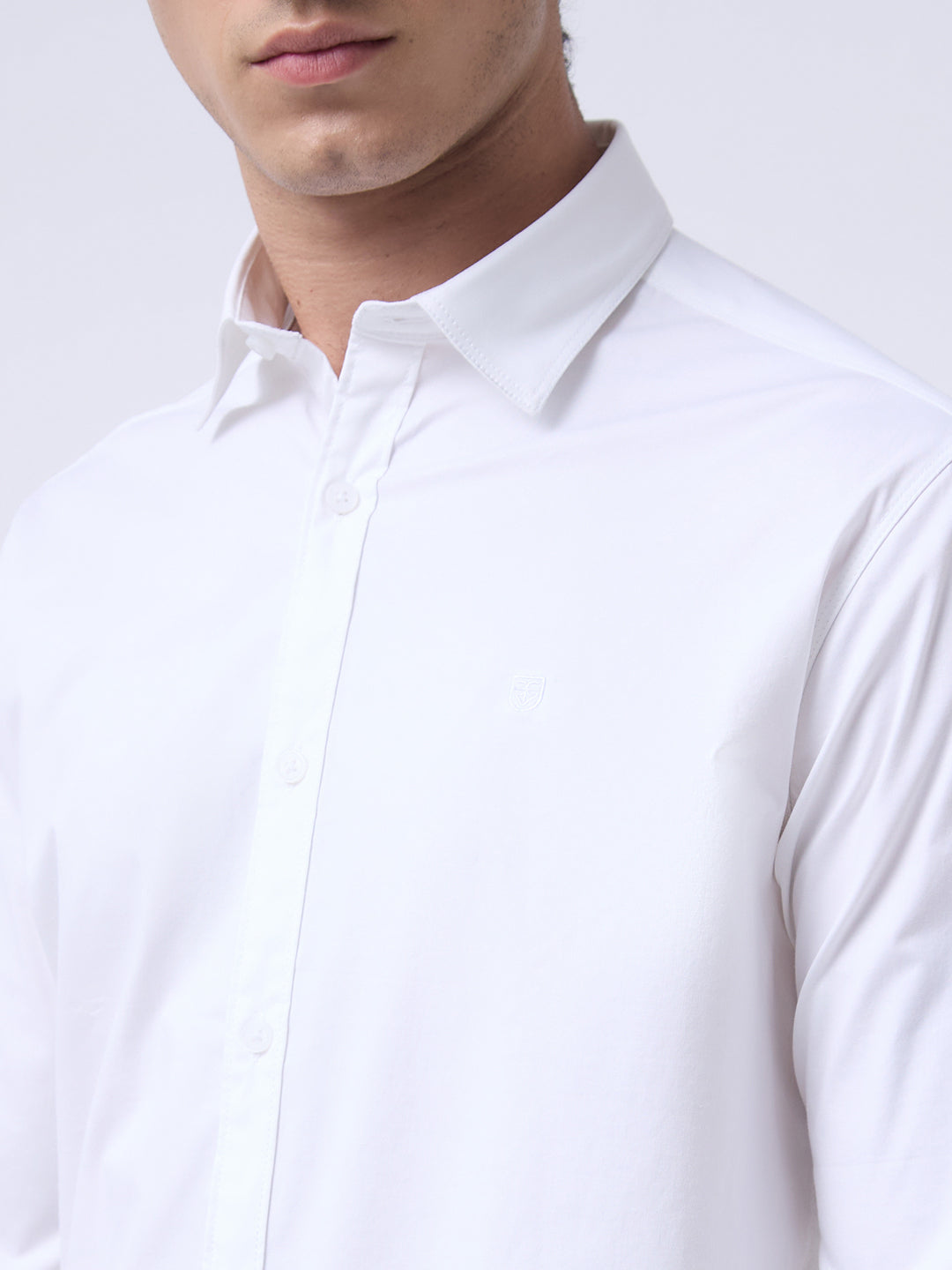 Men's Cotton Stretch Solid Slim Fit Full Sleeve Casual Shirt - White