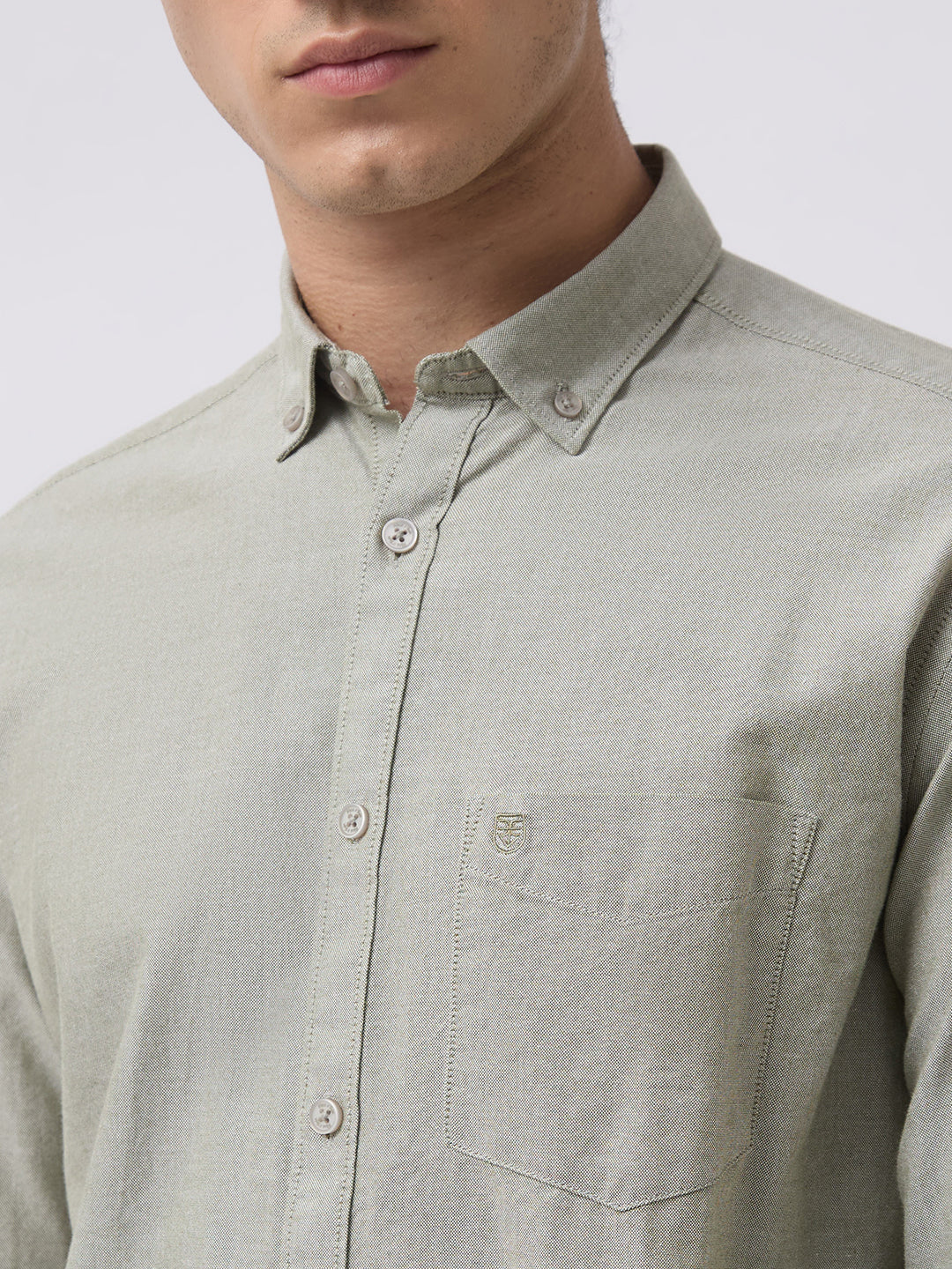 Men's Pure Cotton Oxford Solid Slim Fit Full Sleeve Casual Shirt - Green