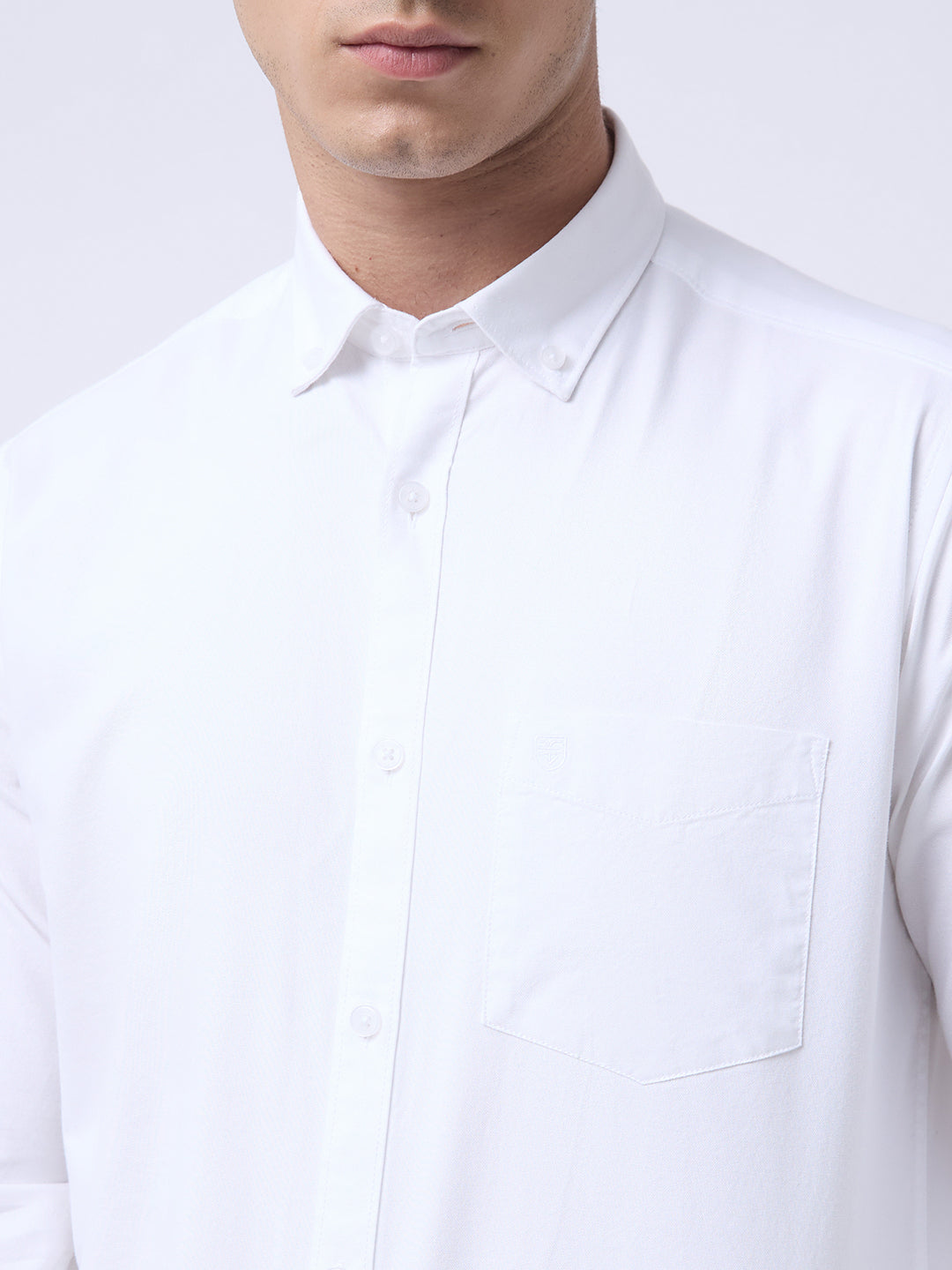 Men's Pure Cotton Oxford Solid Slim Fit Full Sleeve Casual Shirt - White