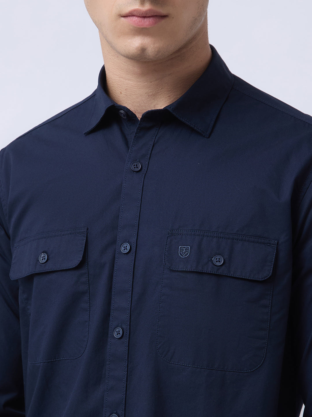 Men's Pure Cotton Solid Regular Fit Full Sleeve Casual Shirt - Navy