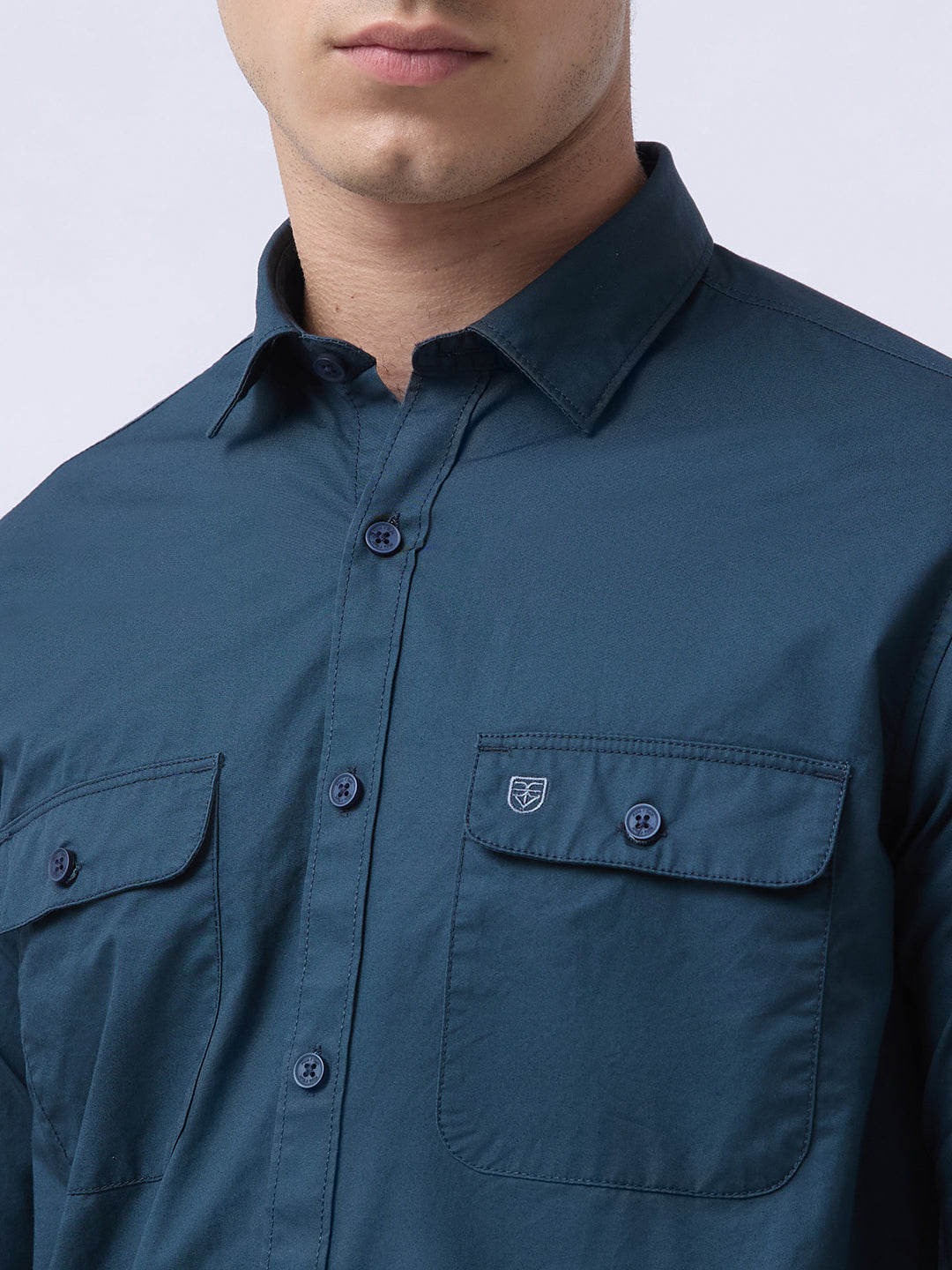 Men's Pure Cotton Solid Regular Fit Full Sleeve Casual Shirt - Teal