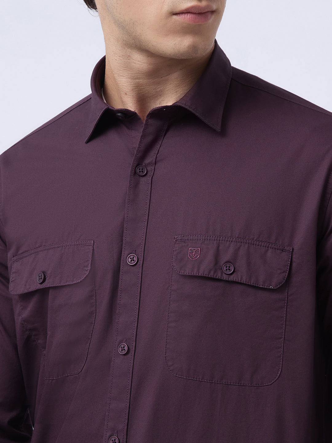 Men's Pure Cotton Solid Regular Fit Full Sleeve Casual Shirt - Wine
