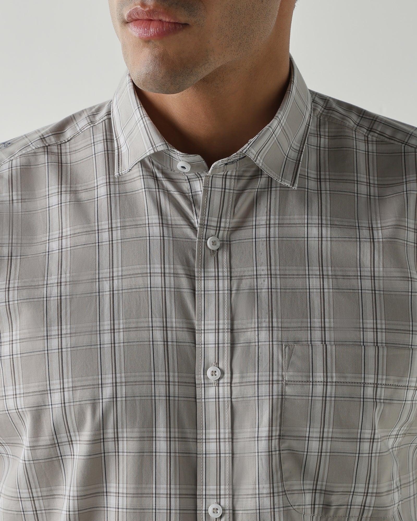 Beige/White Pure Cotton Shirts for Men | Regular Fit Luxury Wear