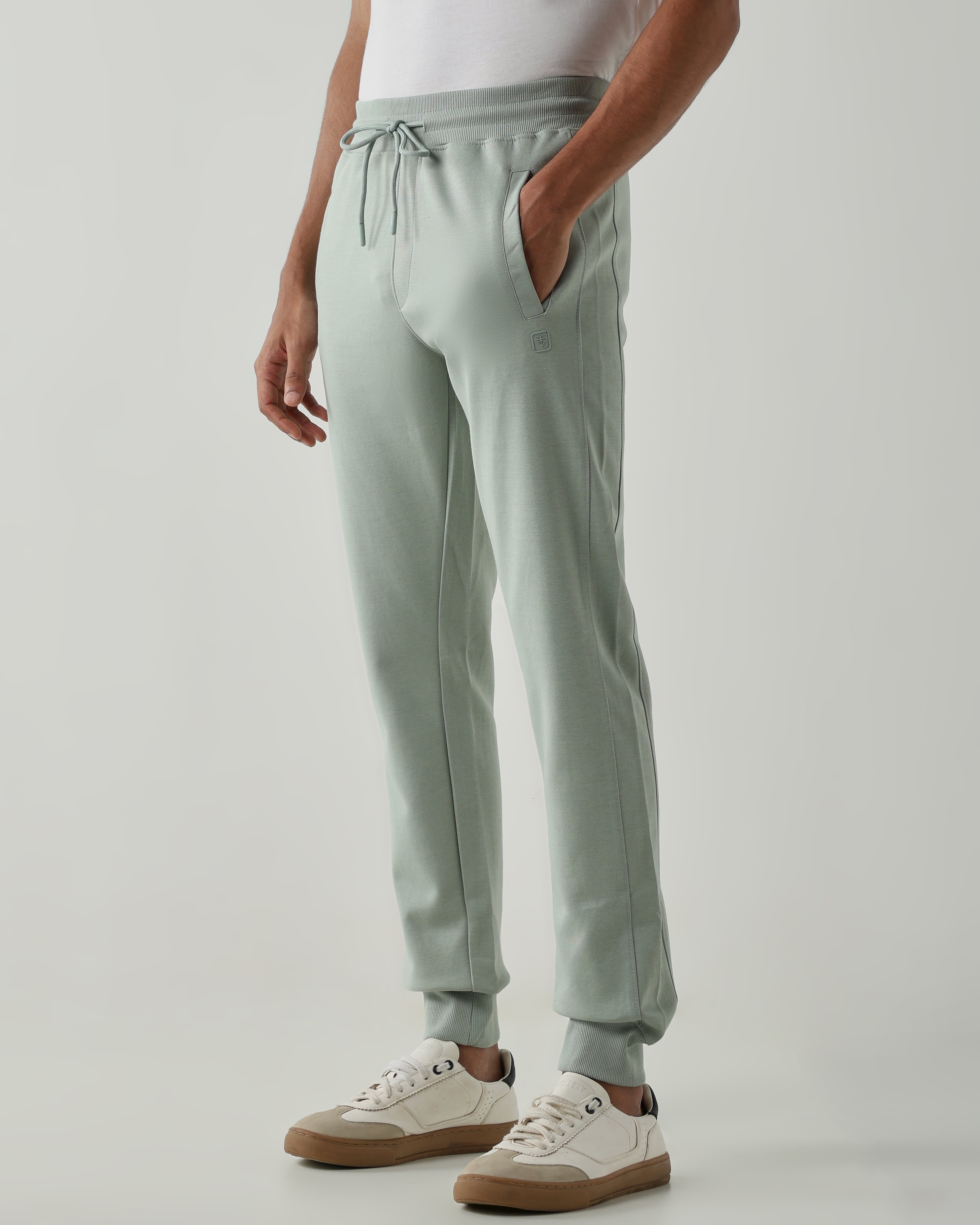 Rib at Waist and bottom Flat Front  Joggers – Frosty Green