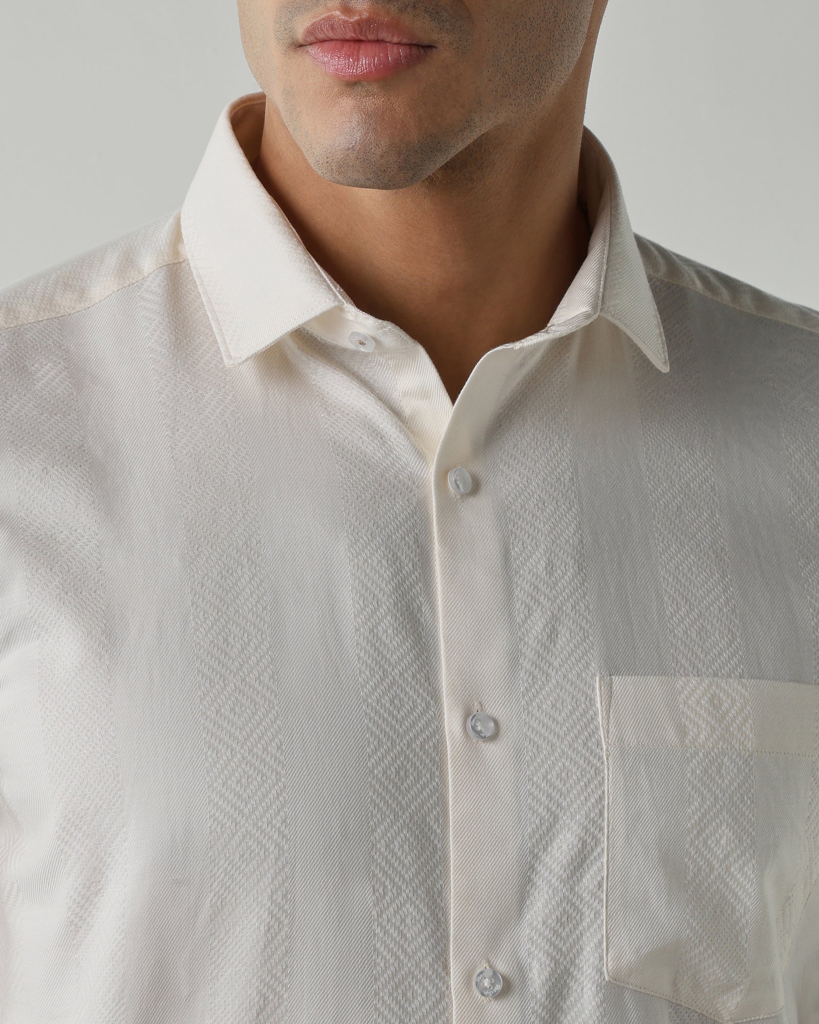 White 100% Cotton Dobby Shirts For Men | Slim Fit Fashion Formal Wear