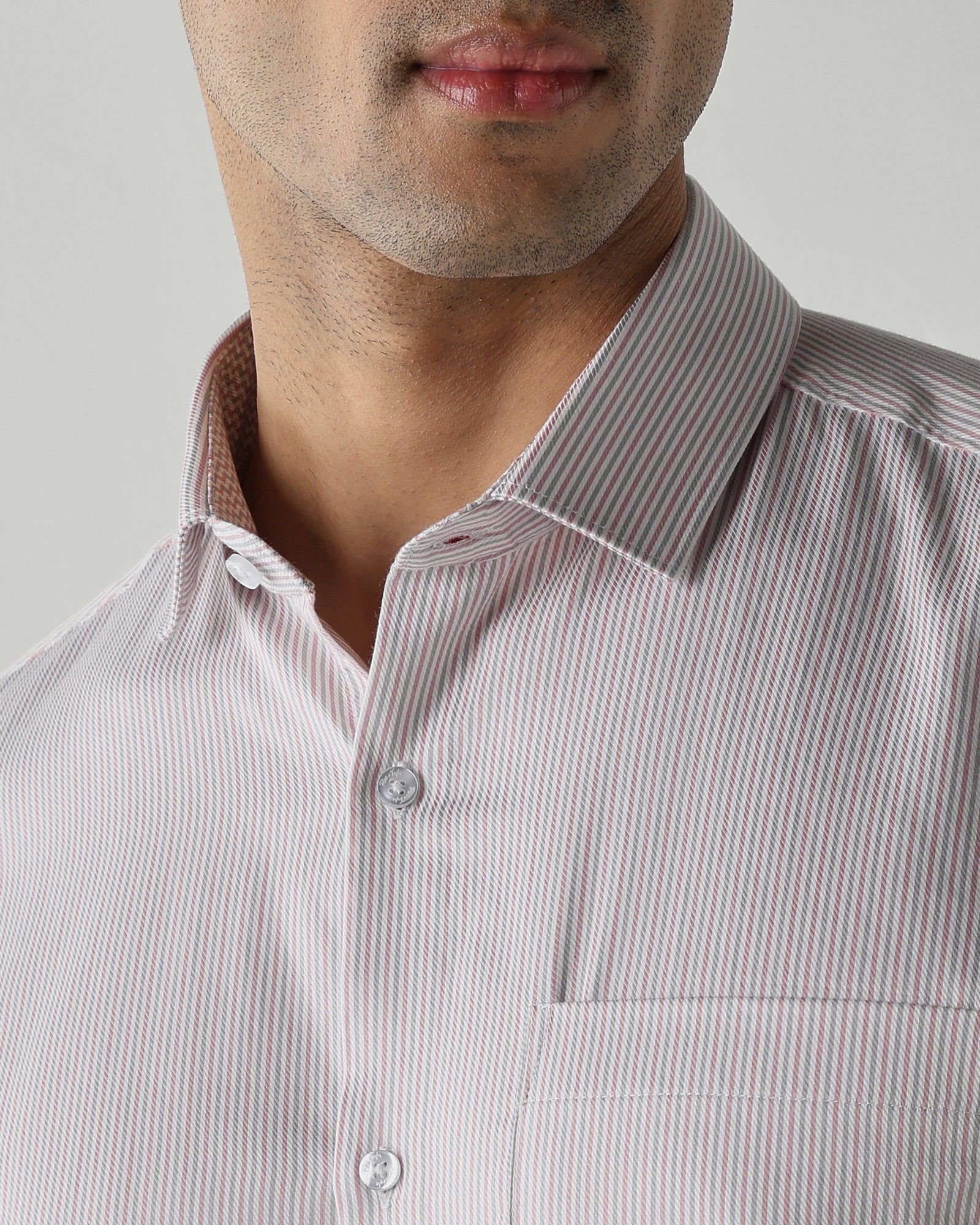 Grey/Pink Stripe Shirt crafted in 100% cotton Fabric|
