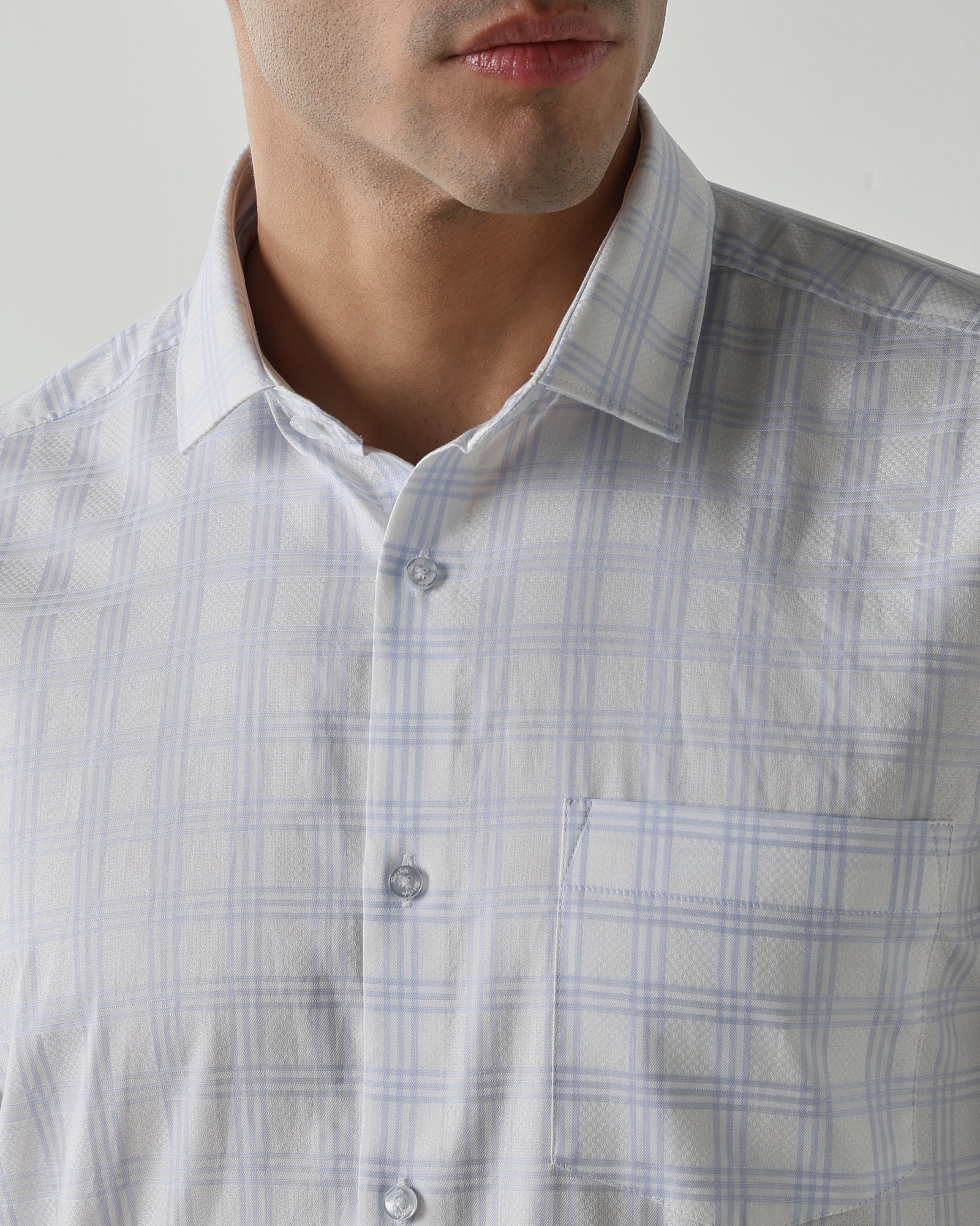 White/Sky Blue 100% Cotton Checks Shirts For Men | Regular Fit Fashion Formal Wear