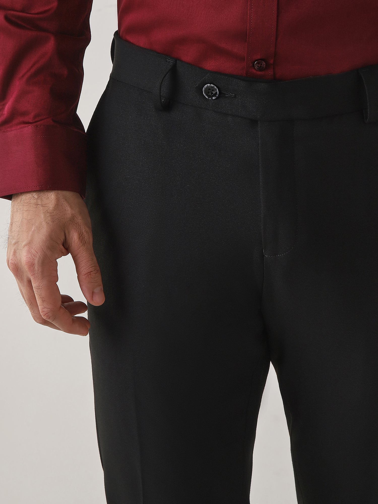 Black Cotton Blend Flat Front Slim Fit Formal Trouser