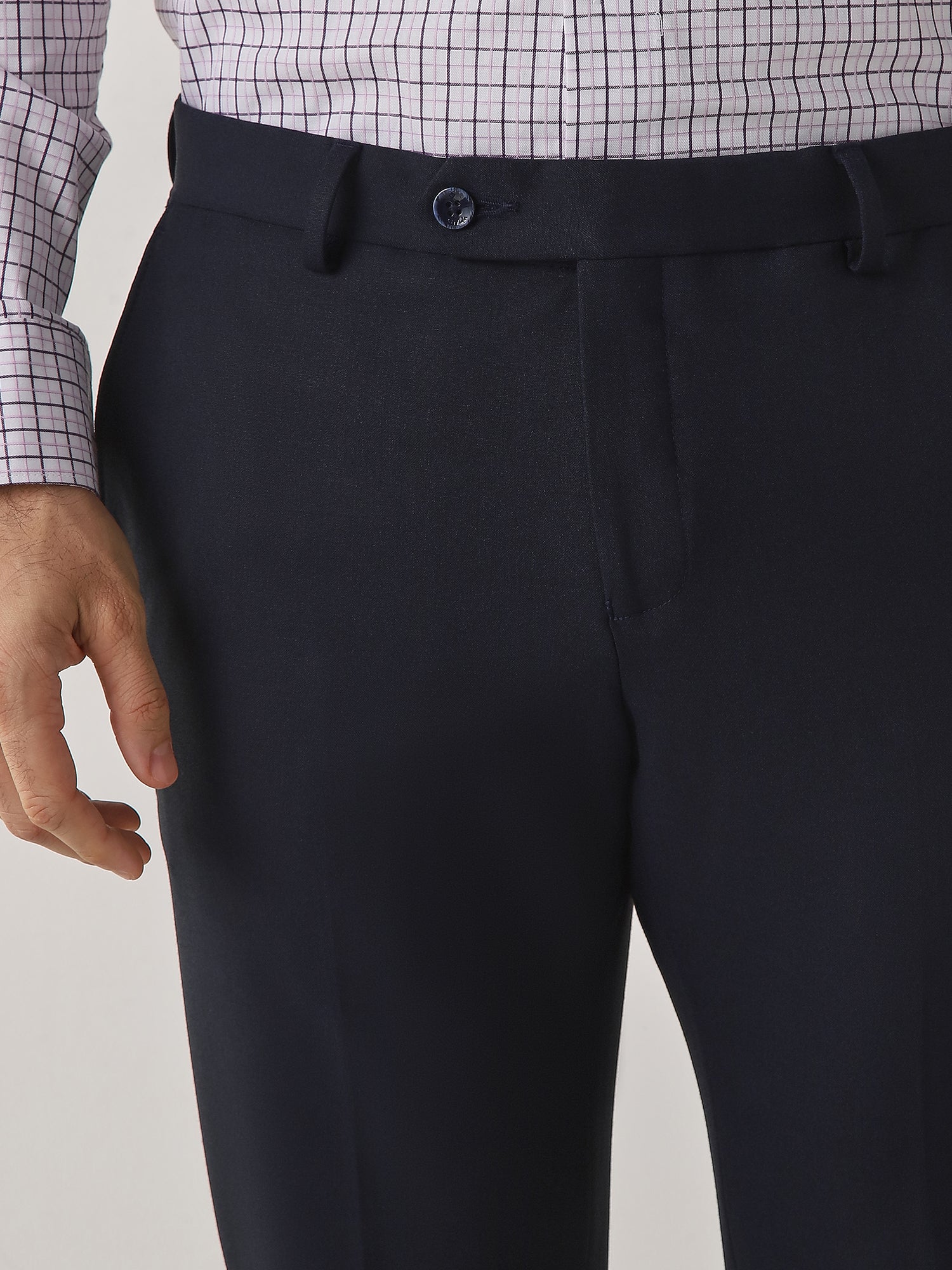 Navy Cotton Blend Flat Front Slim Fit Formal Trouser