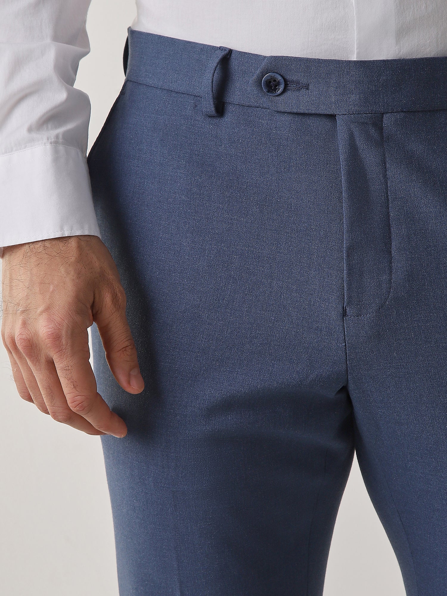 Royal Blue Cotton Blend Flat Front Slim Fit Formal Trouser