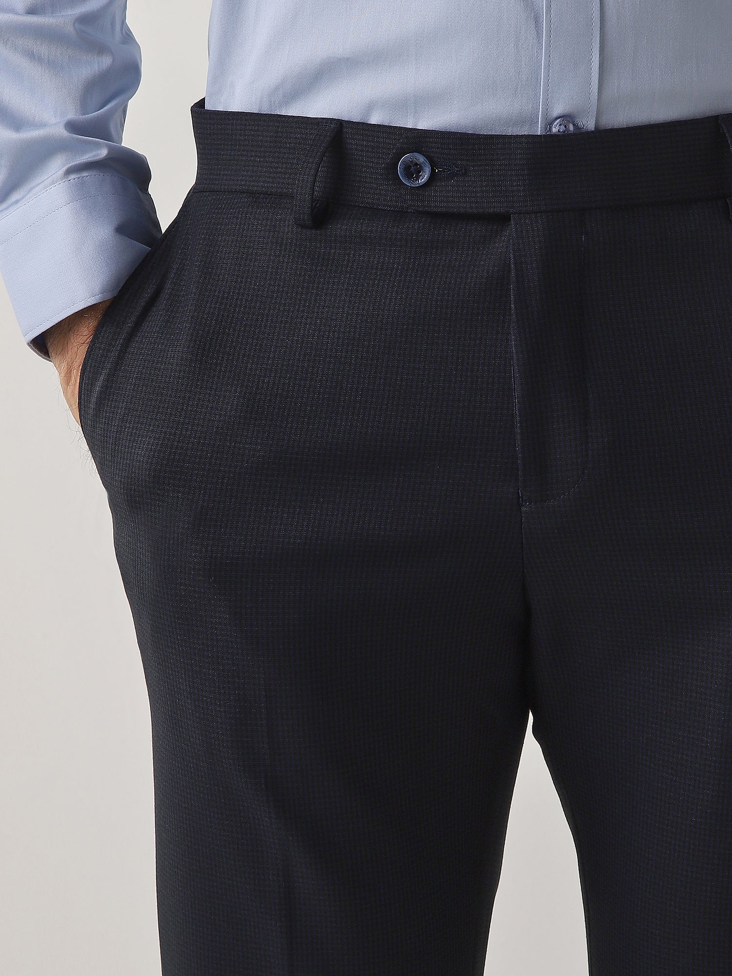 Navy Cotton Blend Flat Front Slim Fit Formal Trouser