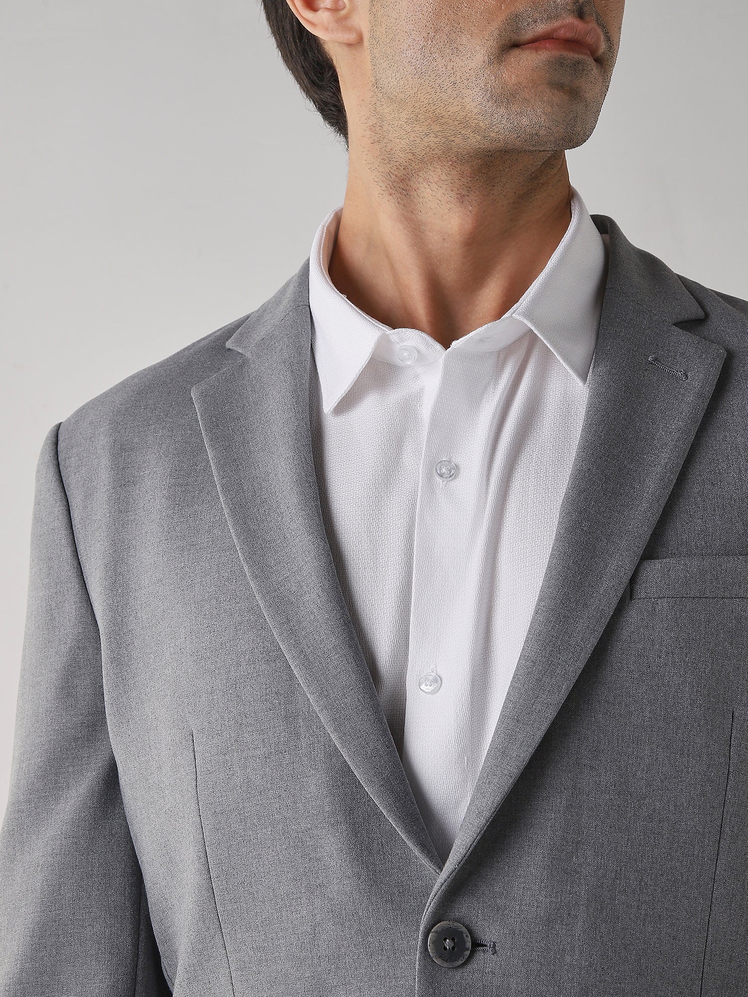 Mid Grey Textured Cotton Blend Tailored Fit Formal Blazer