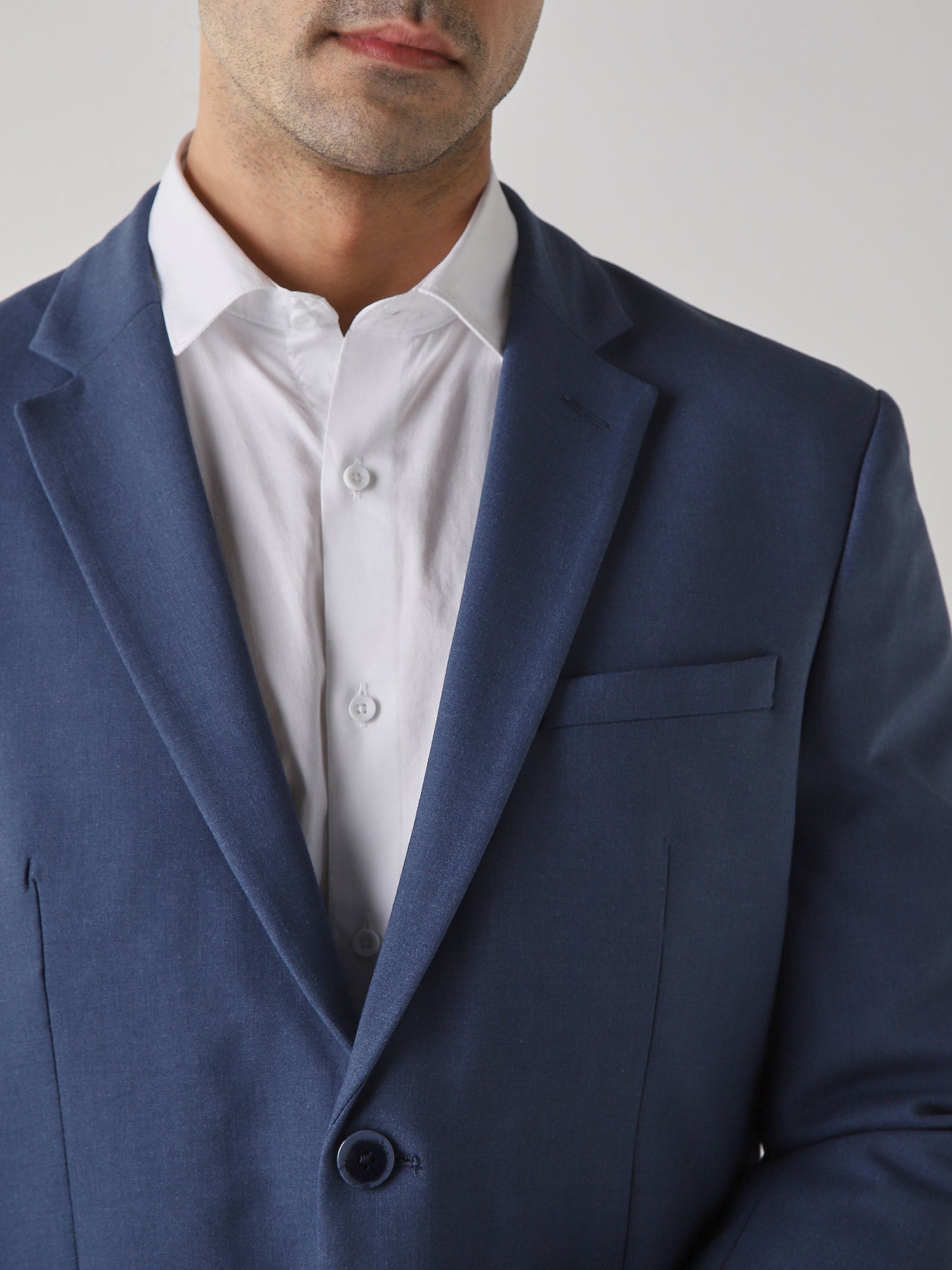Royal blue Textured Cotton Blend Tailored Fit Formal Blazer