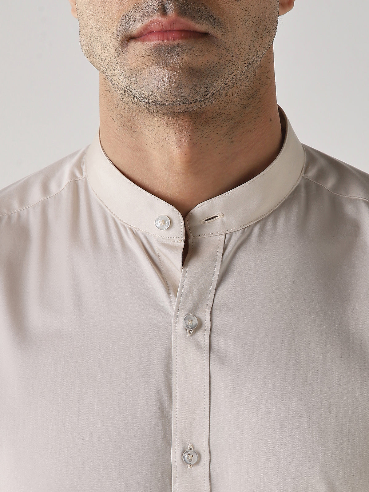Men's Cotton Stretch Plain Slim Fit Full Sleeve Formal Shirt - Off White