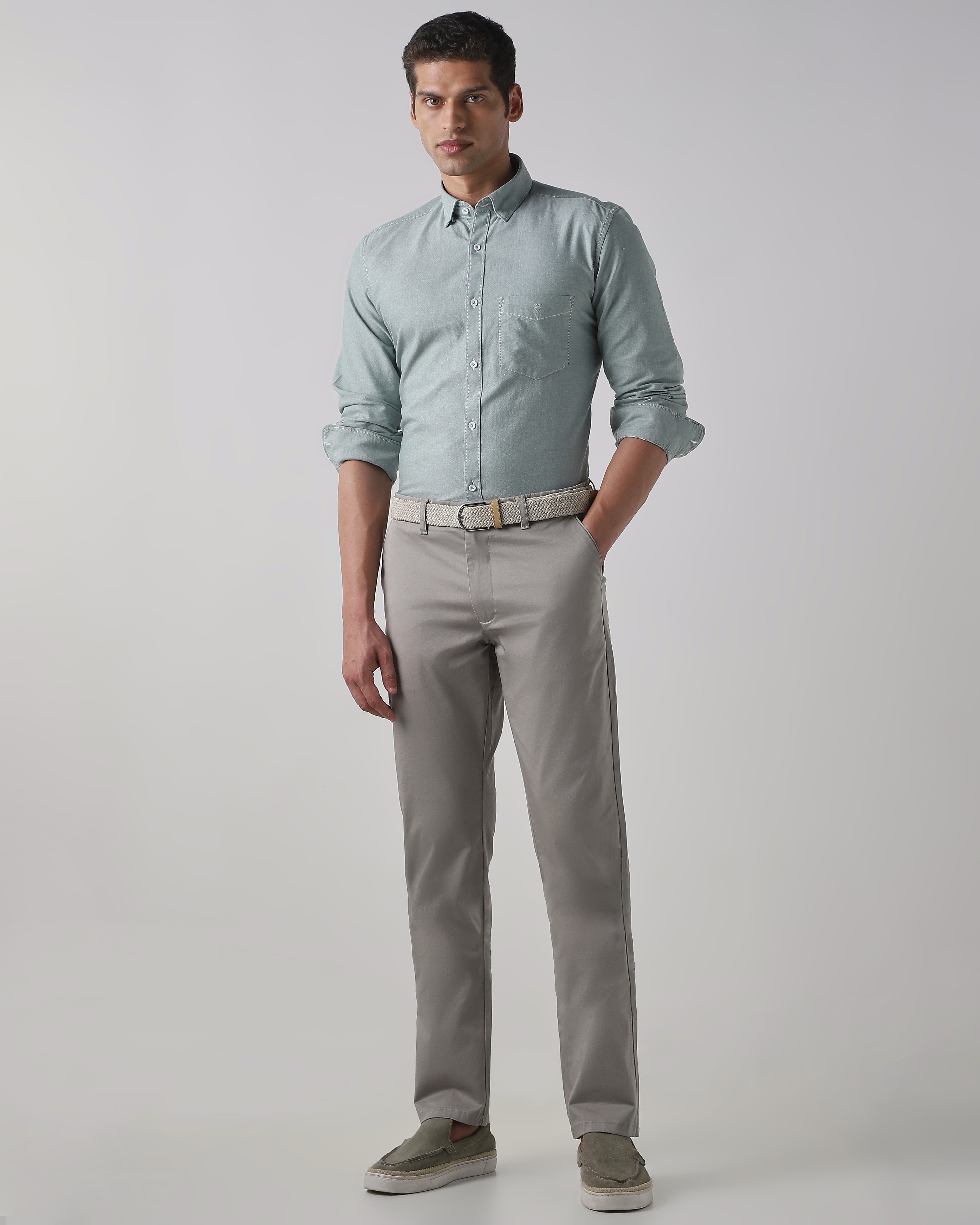 Grey Cotton Stretch Regular Fit Trouser