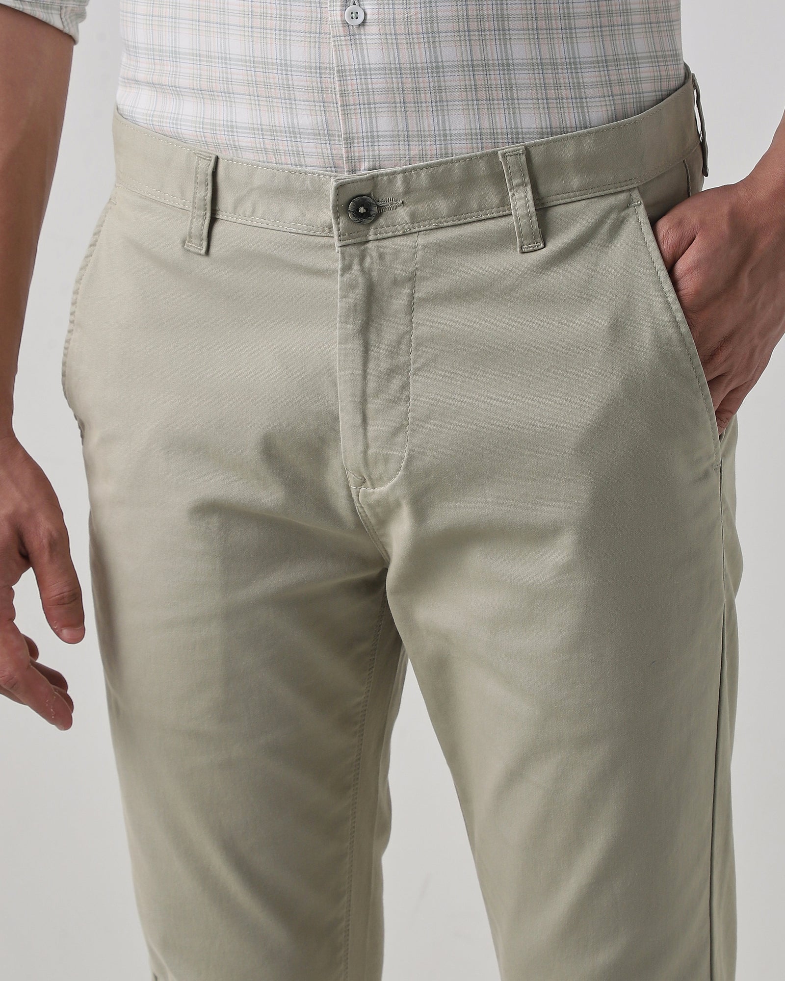 Mint Cotton Stretch Regular Fit Trouser