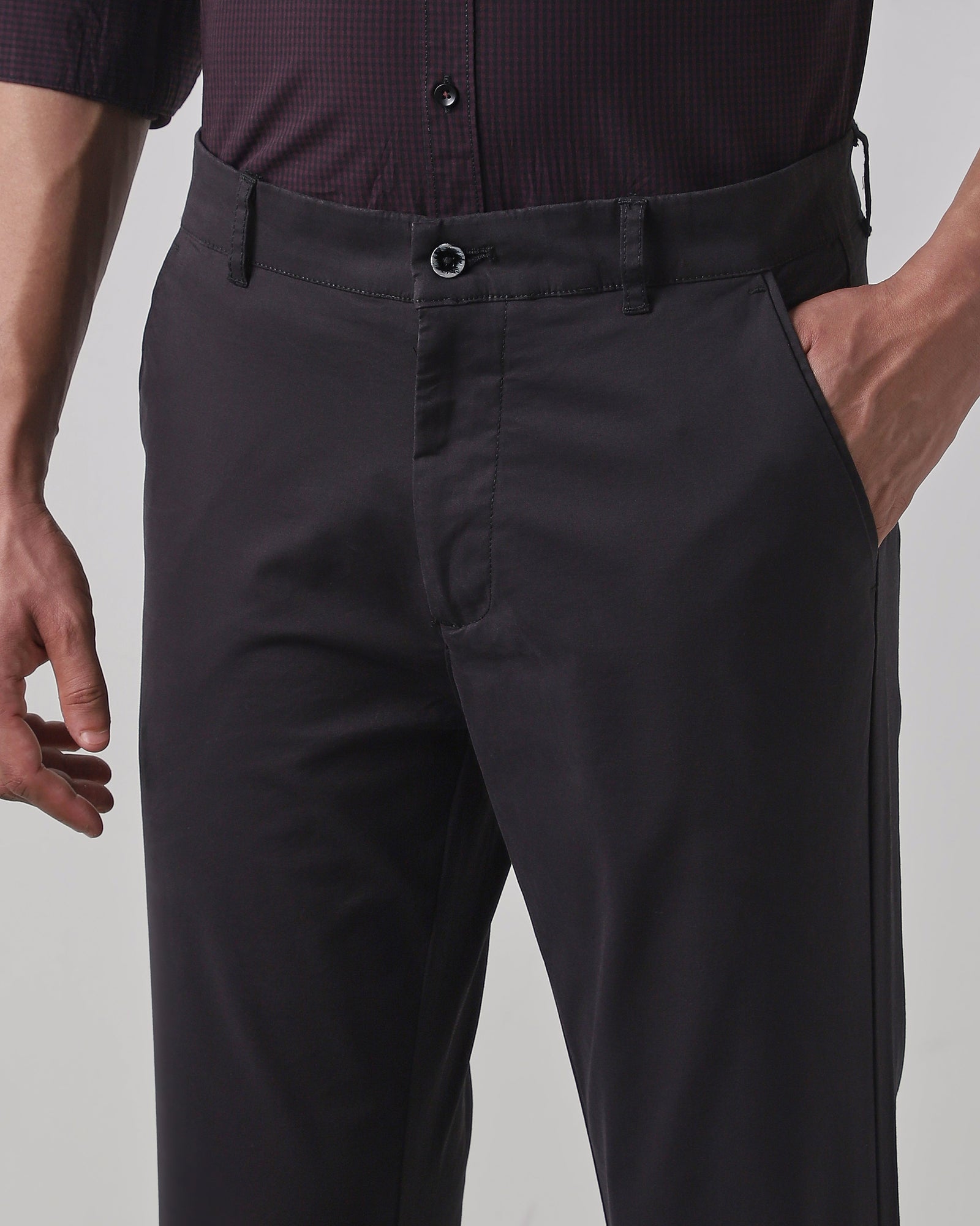 Black Cotton Stretch Regular Fit Trouser