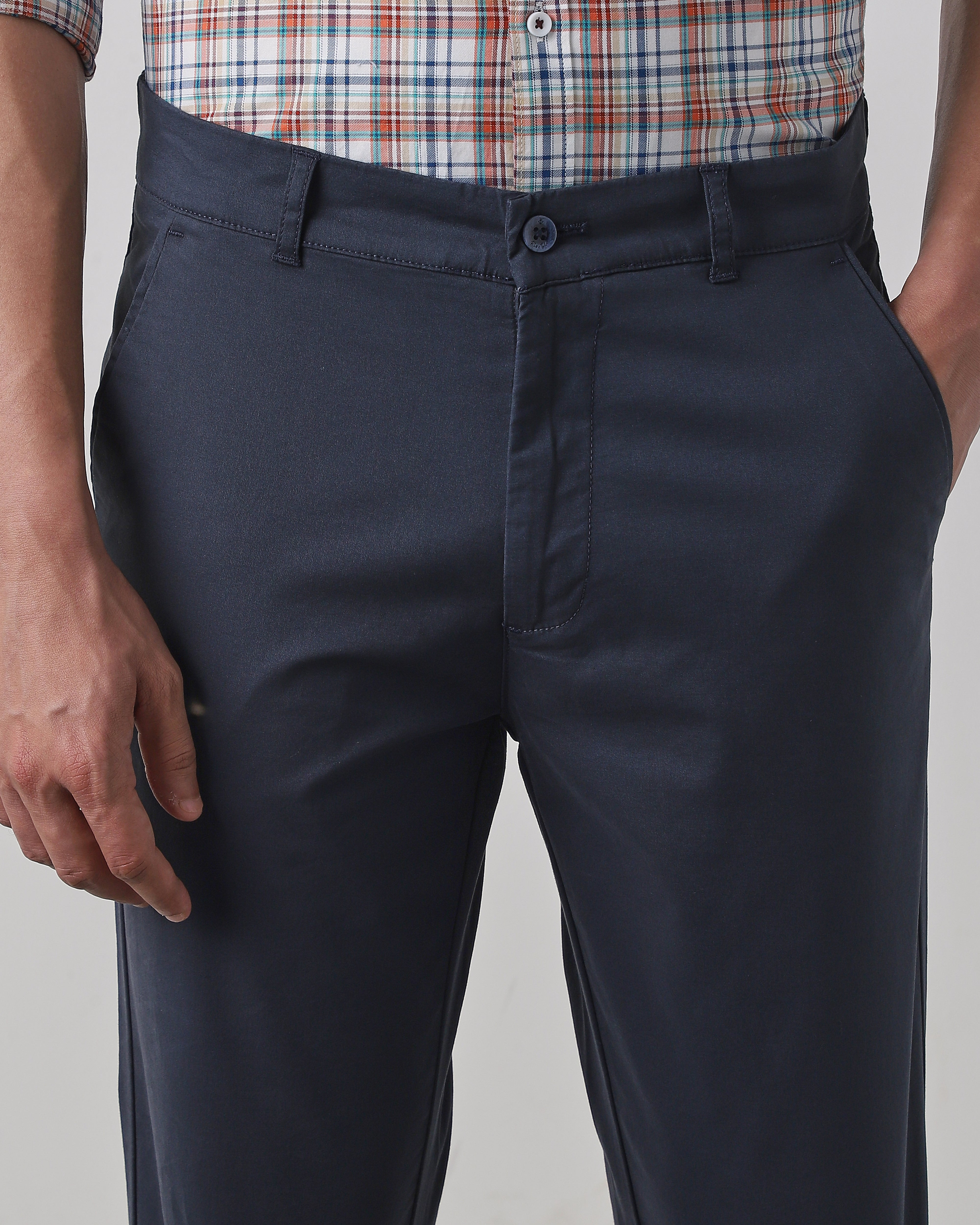 Navy Cotton Stretch Regular Fit Trouser