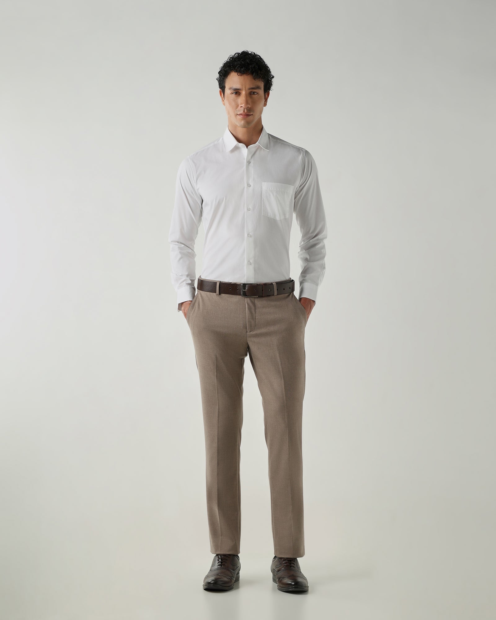 Men Tailor Fit Trousers Brown Mel
