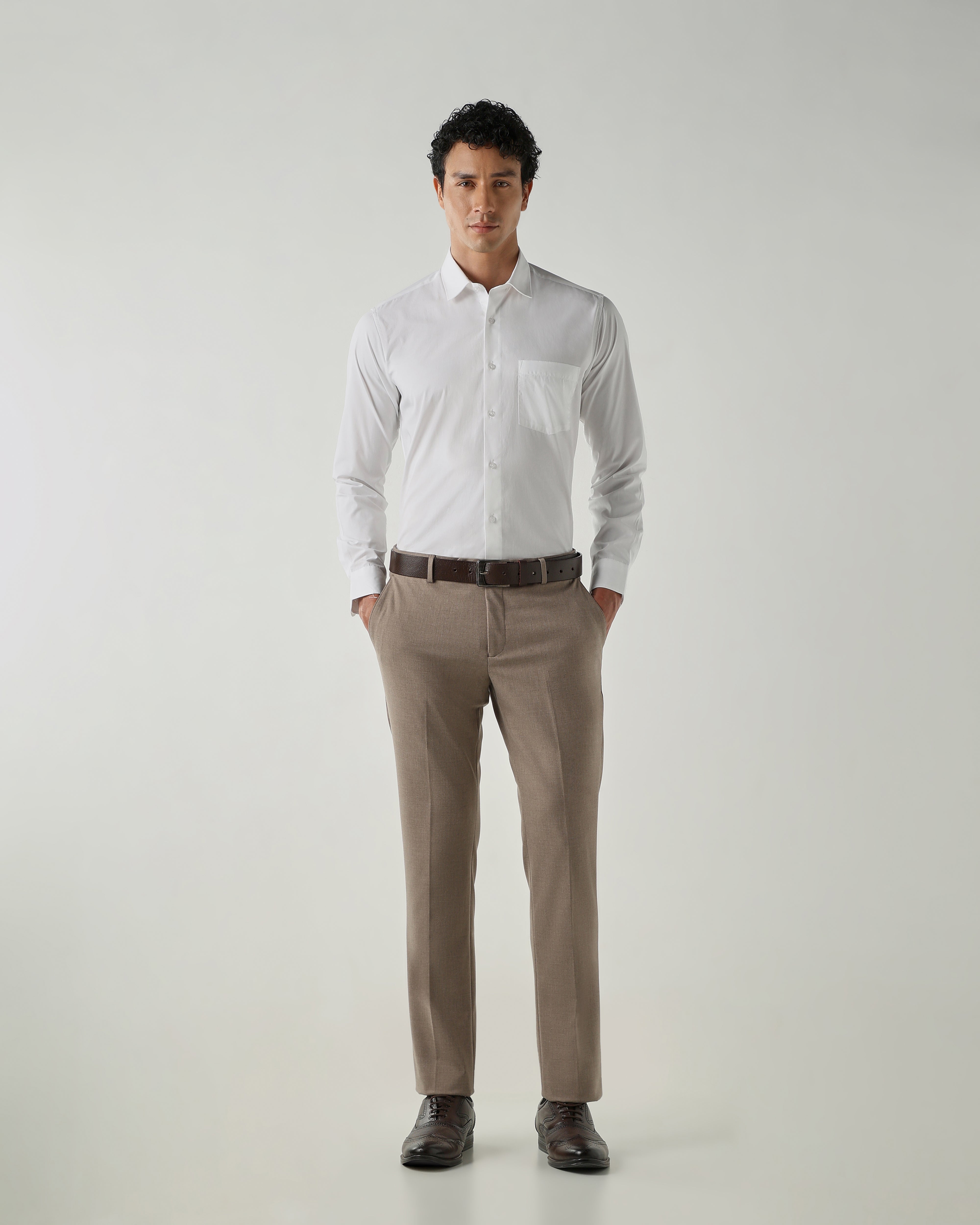 Men Tailor Fit Trousers Brown Mel