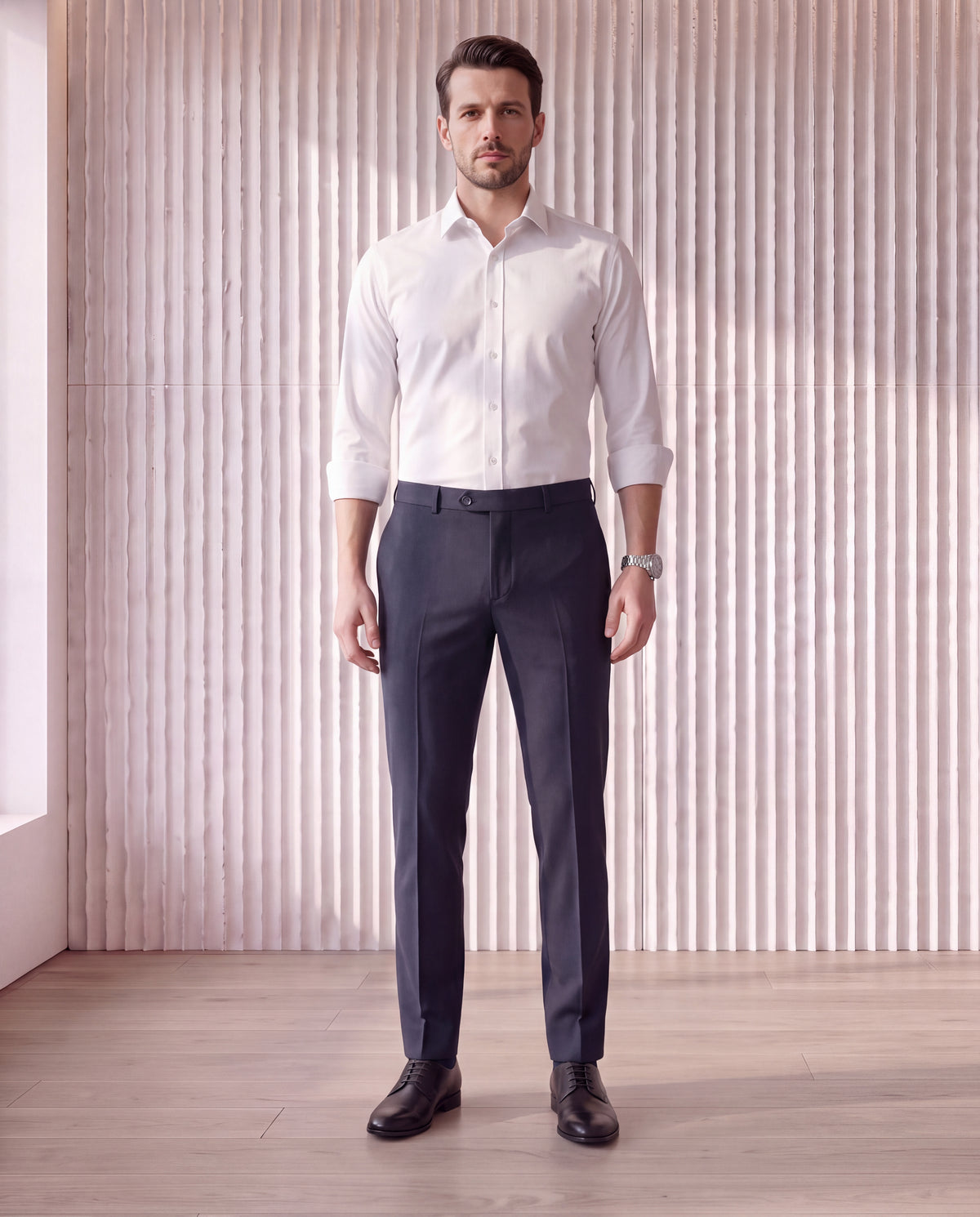 Men's Solid Poly Viscose Elastane Tailor Fit Formal Trousers-Blue