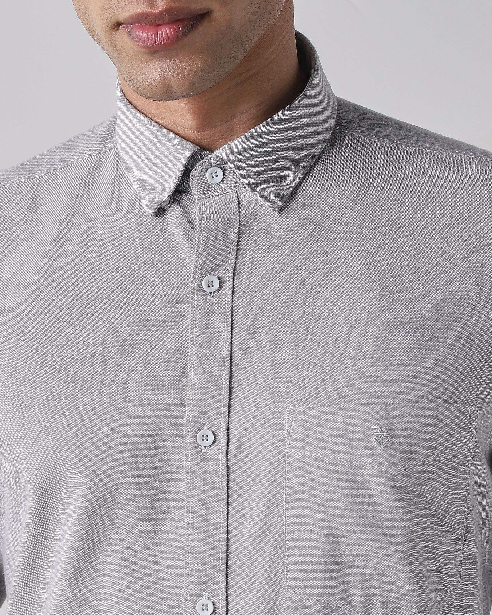 Grey 100% Cotton Regular Fit Shirt