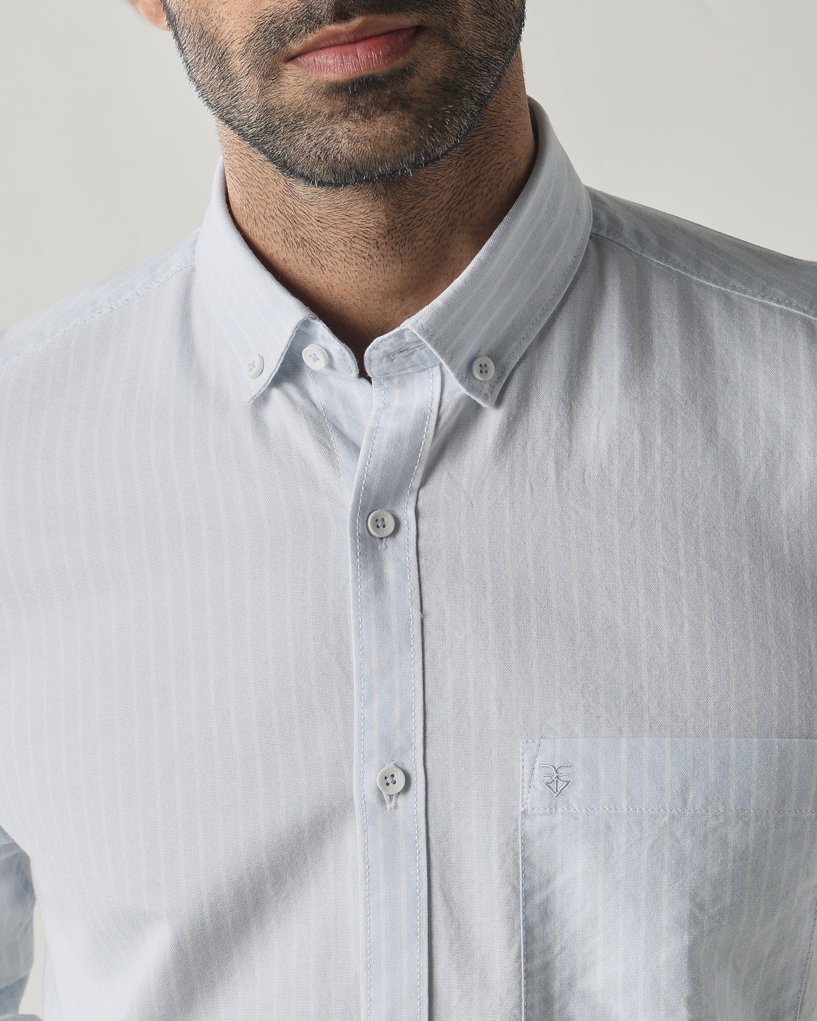 White/Sky Blue Slim fit Smart Casual Shirts