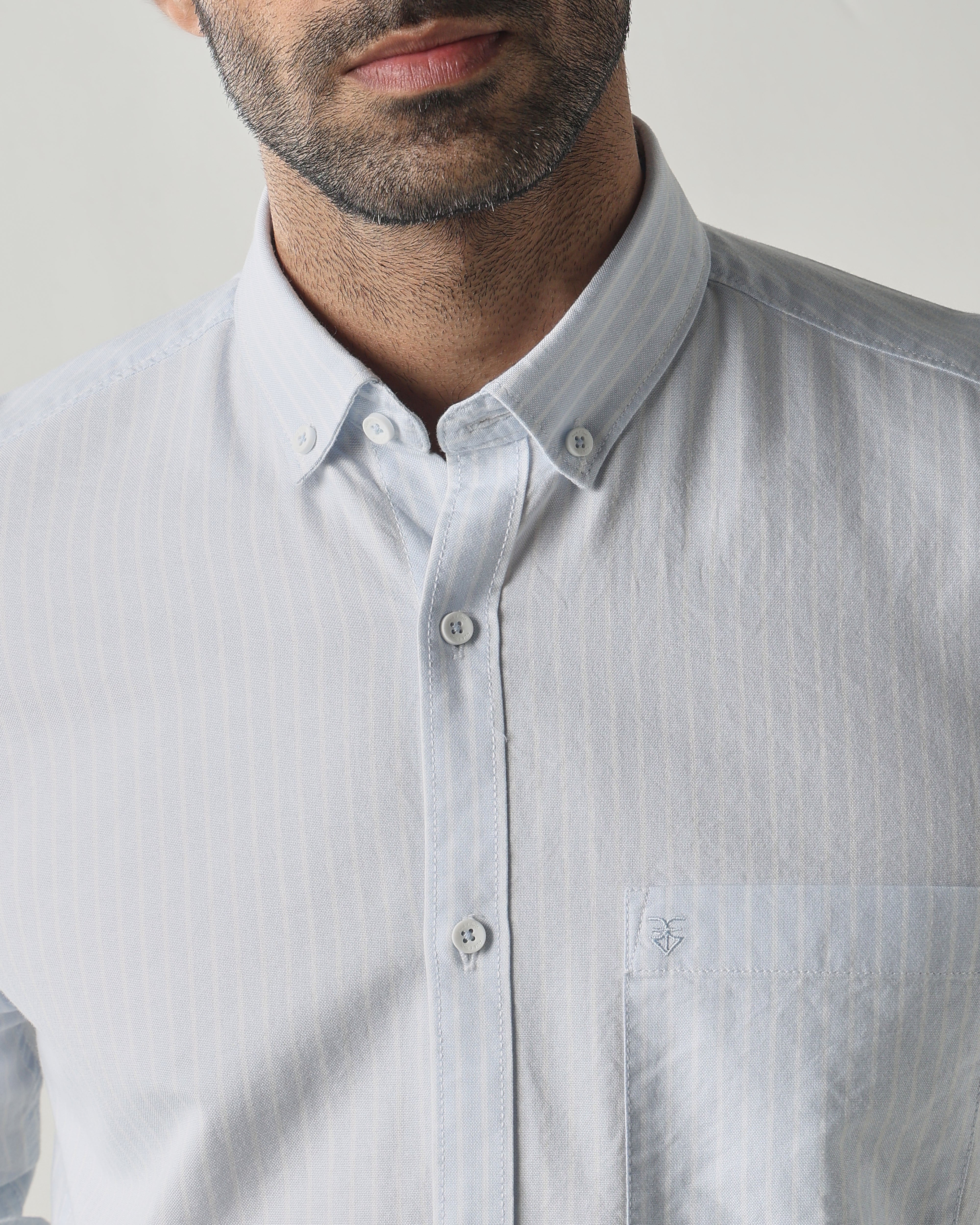 White/Sky Blue Slim fit Smart Casual Shirts
