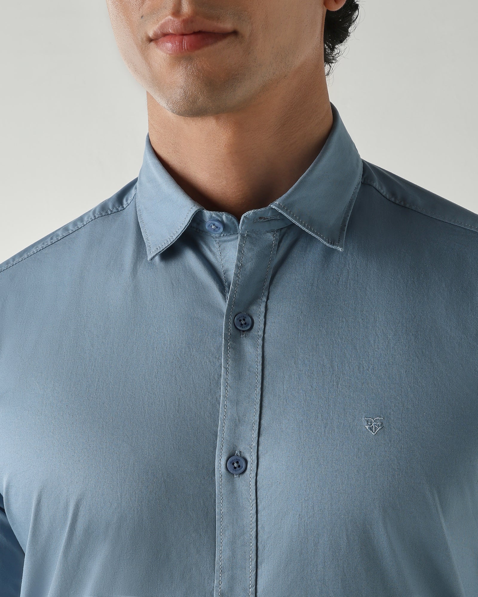 Men Slim Fit Shirts Mid Blue