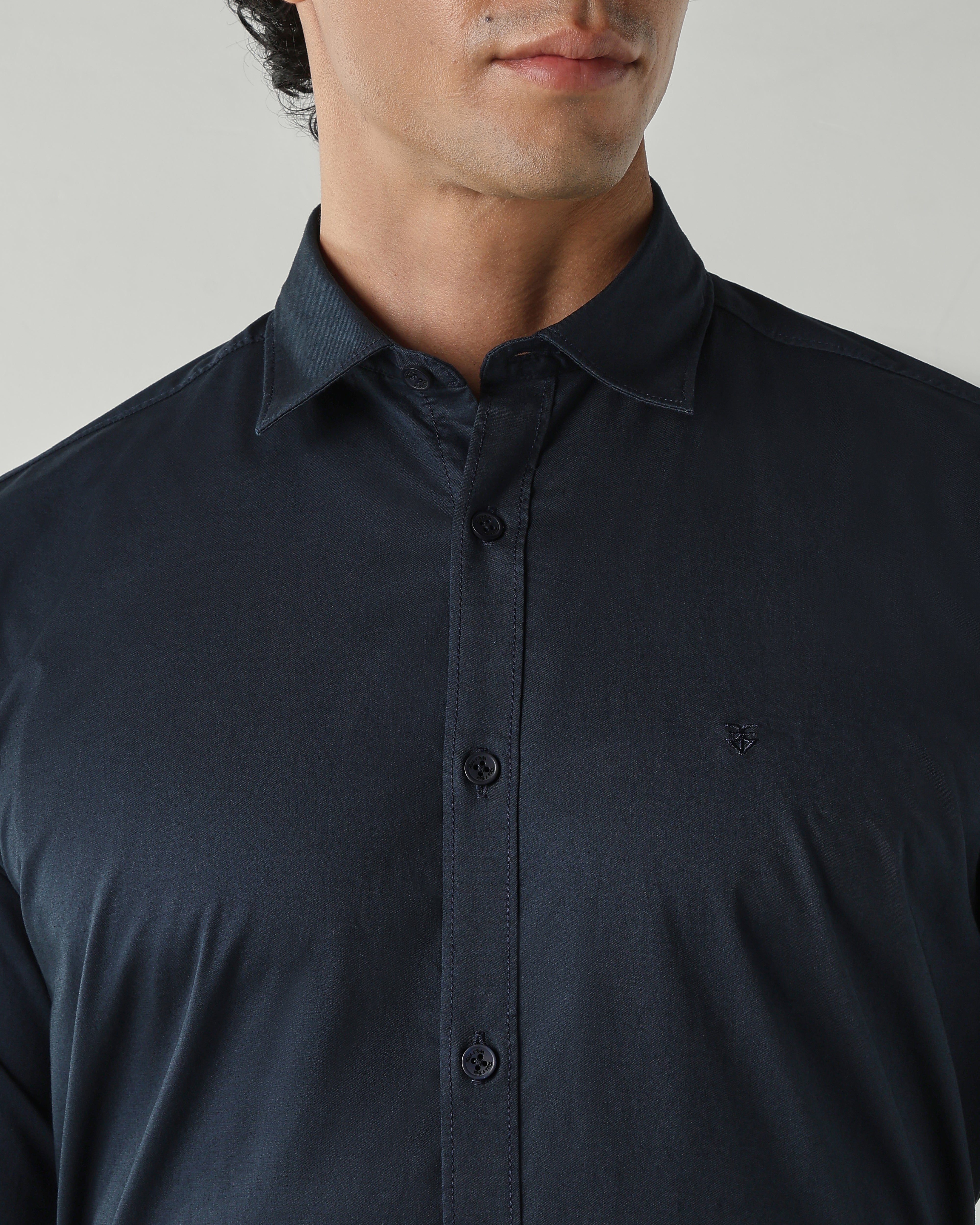Men Slim Fit Shirts Navy