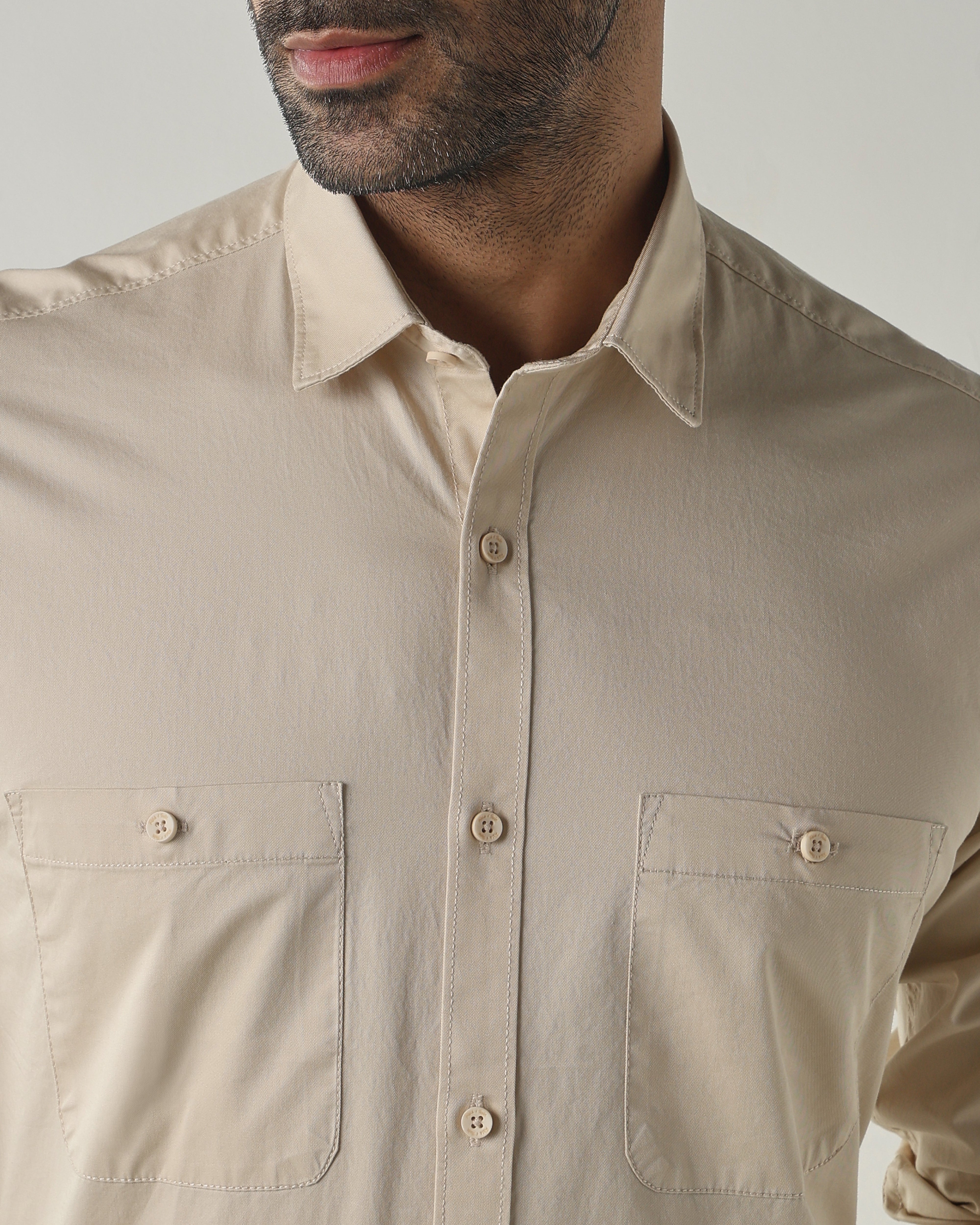 Cream Slim fit Smart Casual Shirts