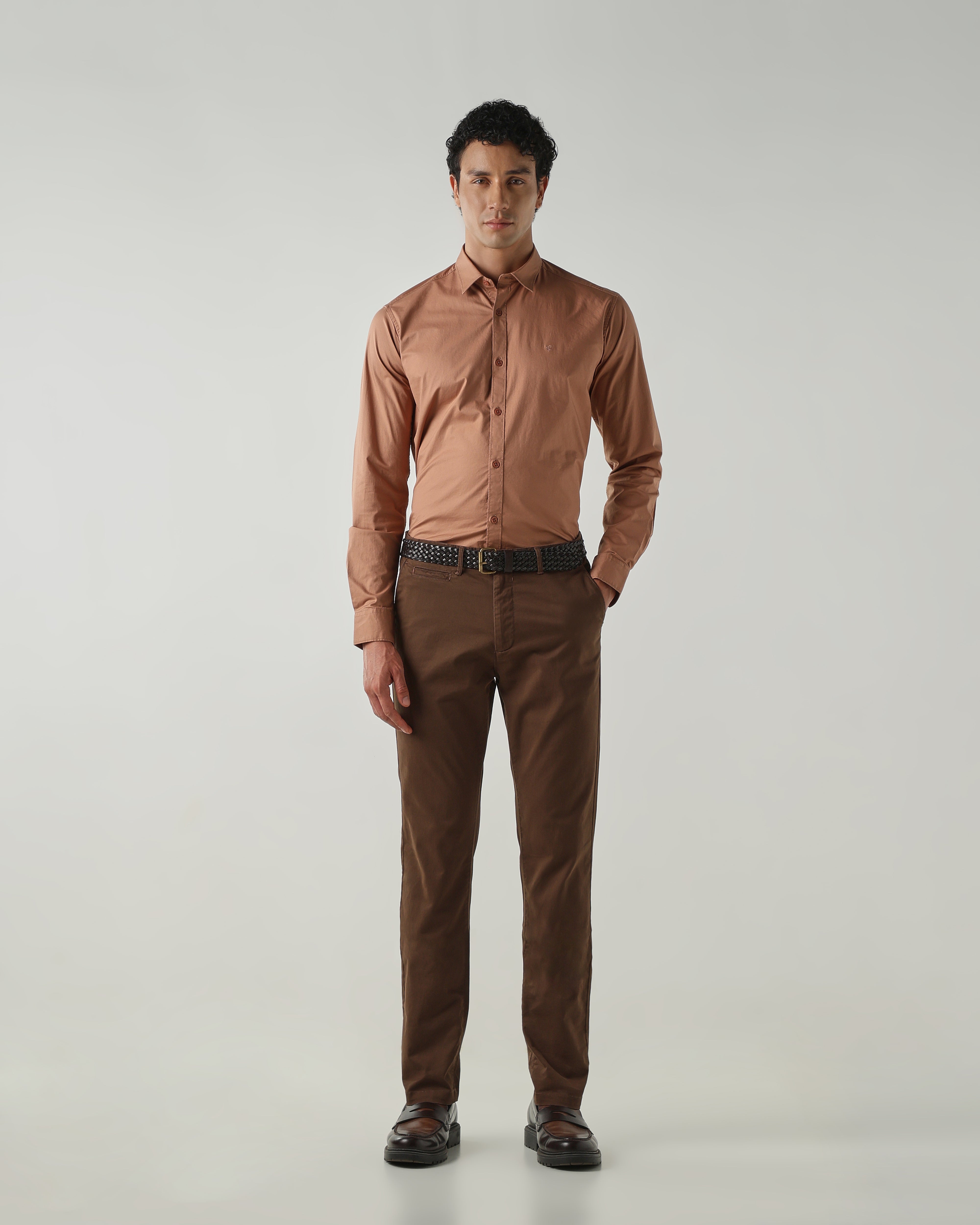 Men Regular Fit Trousers Brown