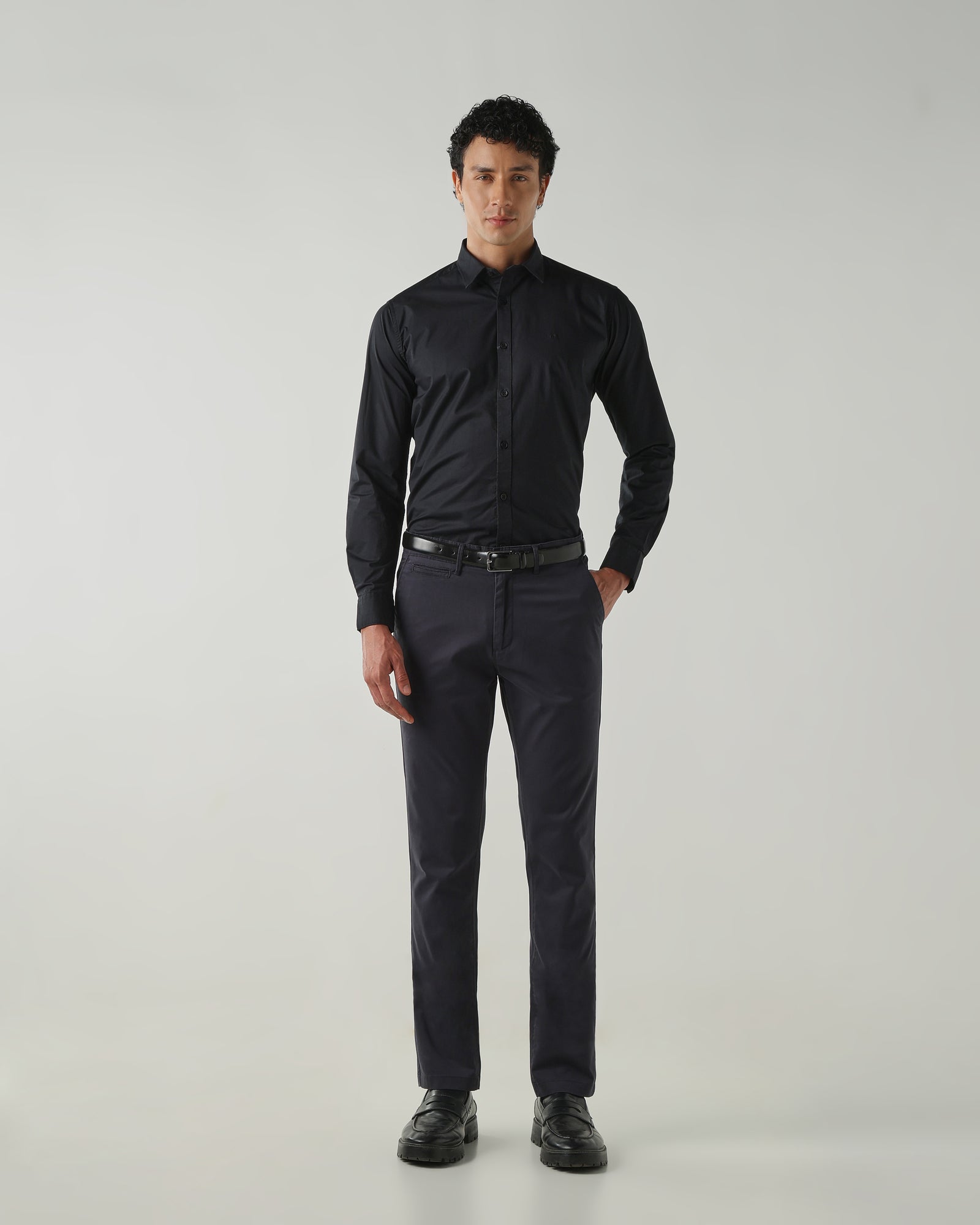 Men Regular Fit Trousers Navy