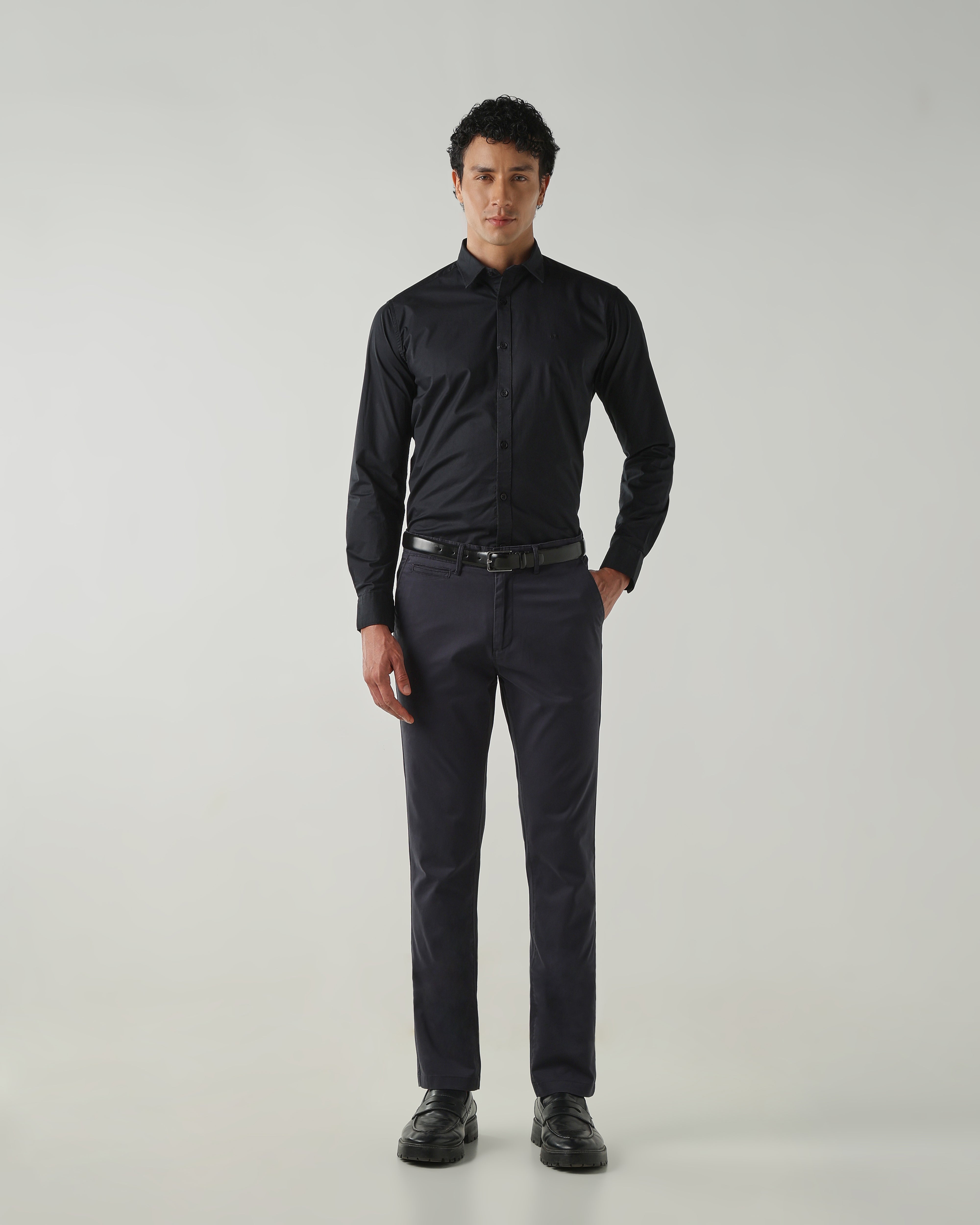 Men Regular Fit Trousers Navy