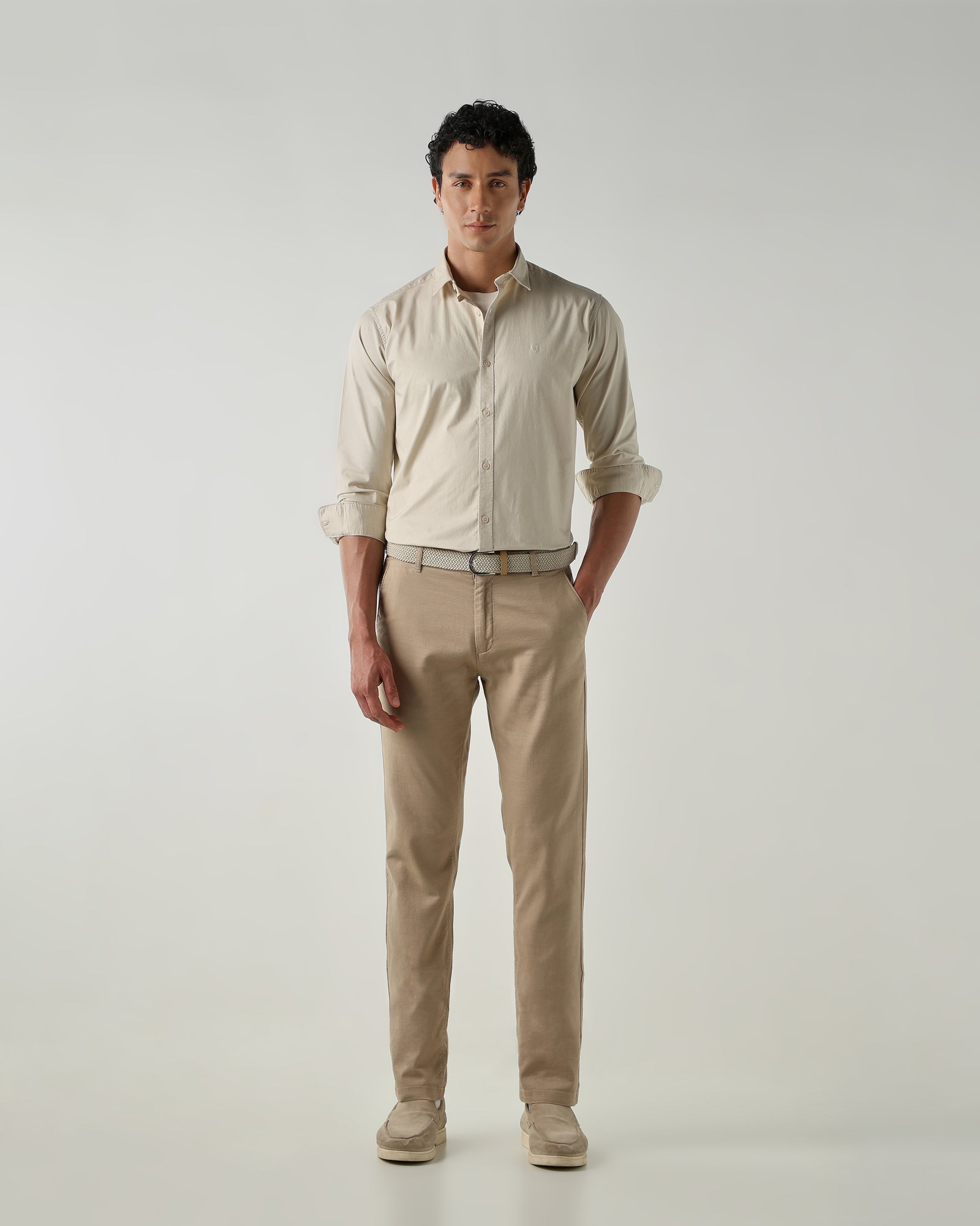Men Regular Fit Trousers Beige