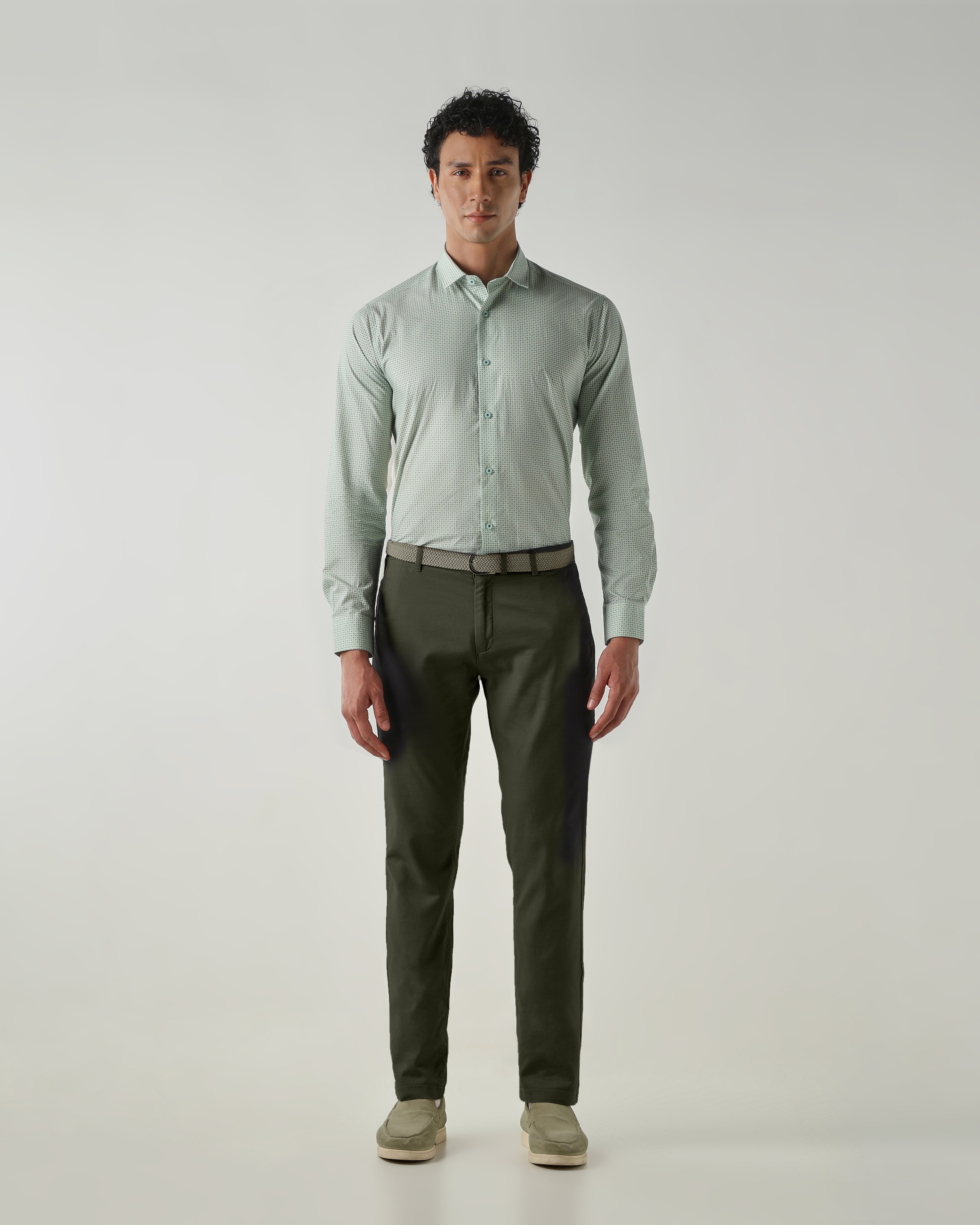 Men Regular Fit Trousers Olive