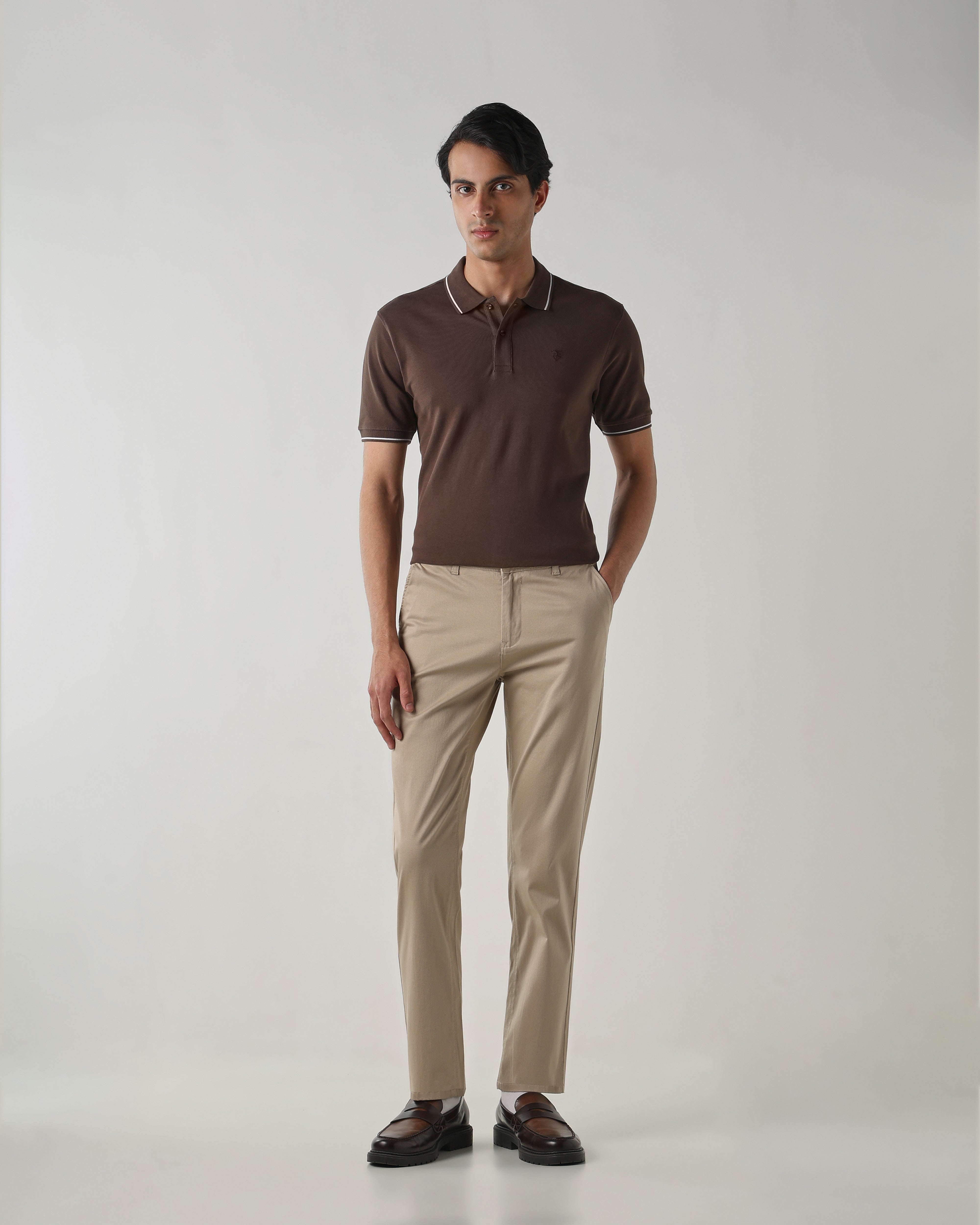 Men Regular Fit Trouser Fawn