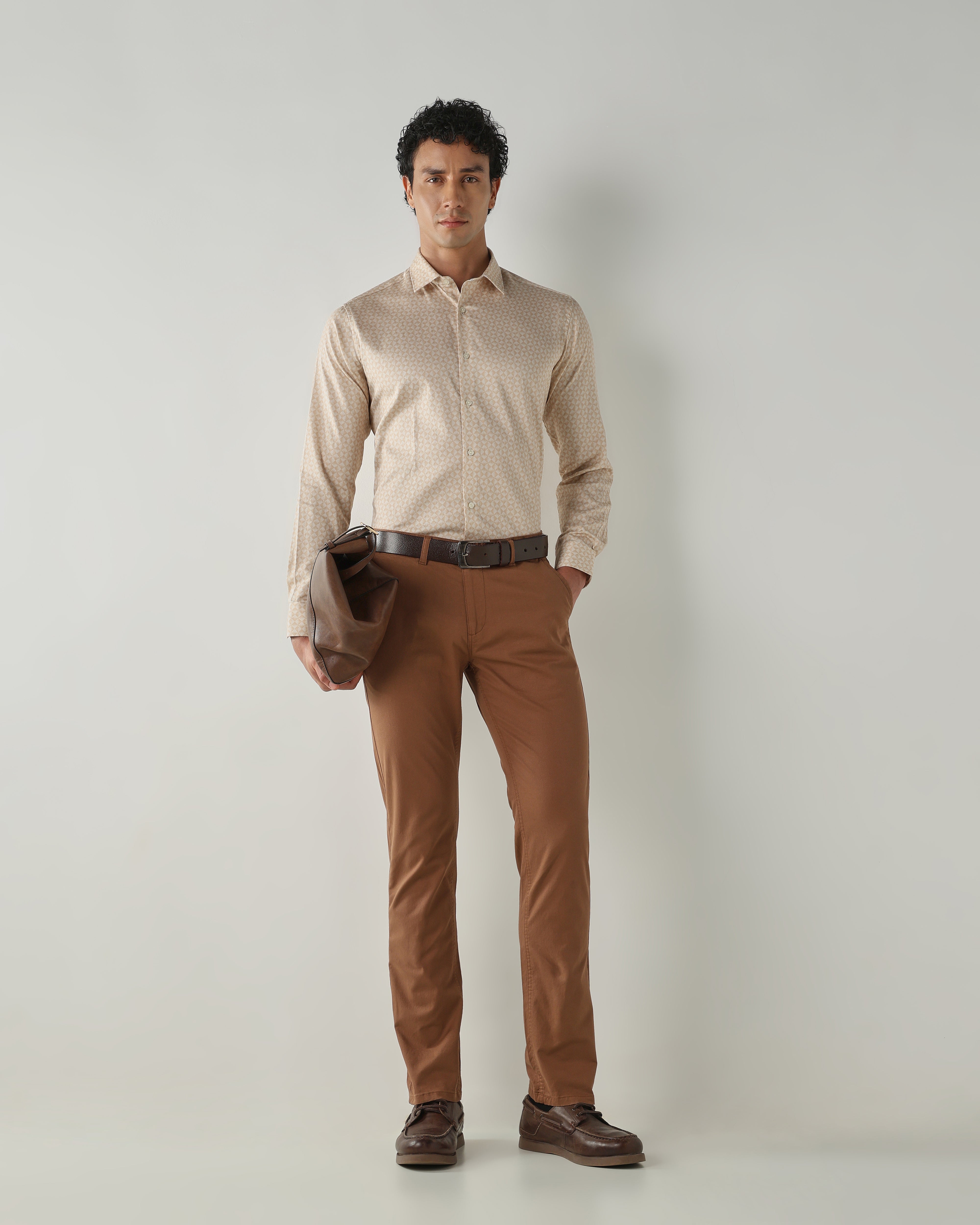 Men Regular Fit Trousers Rust
