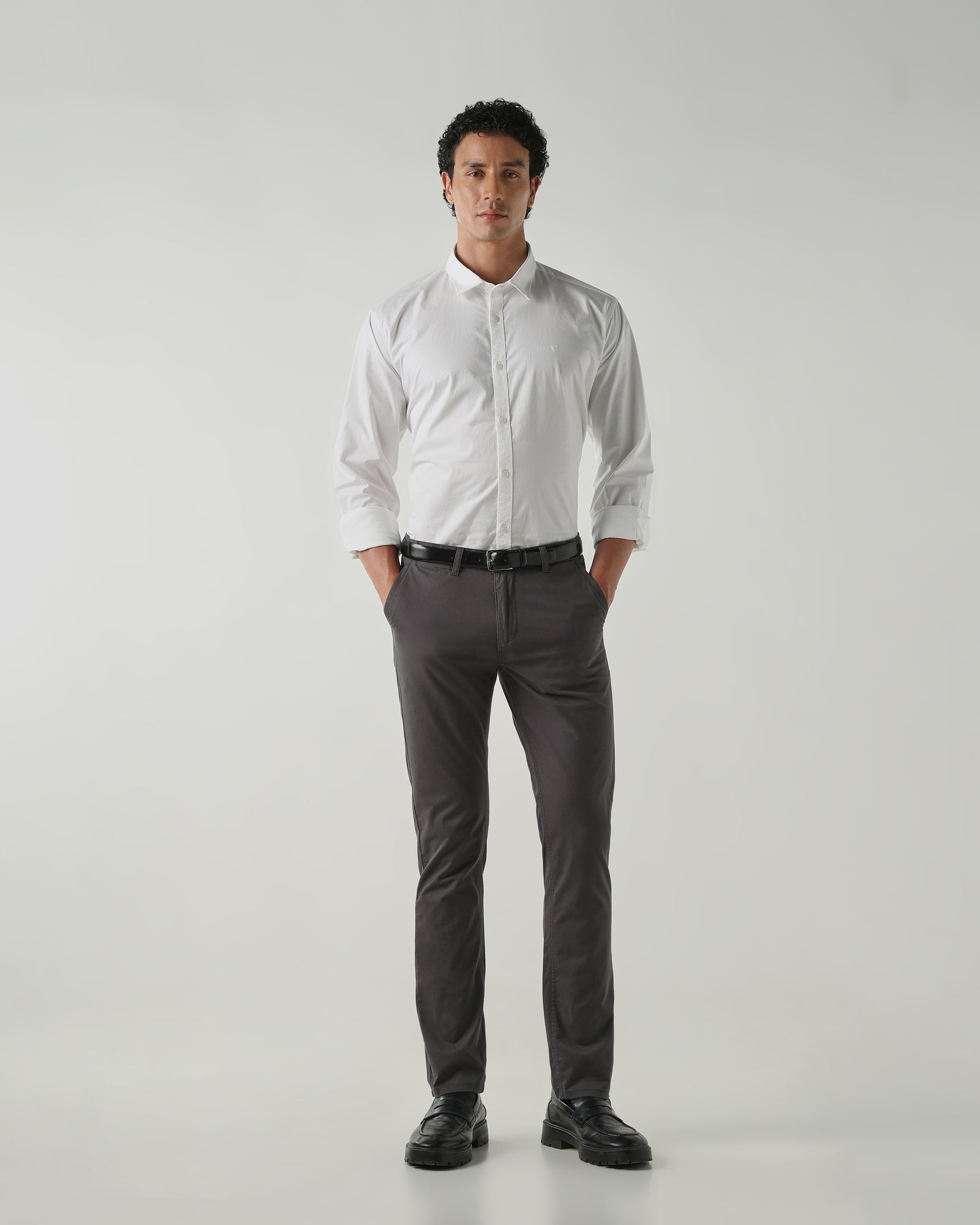 Men Regular Fit Trousers Steel