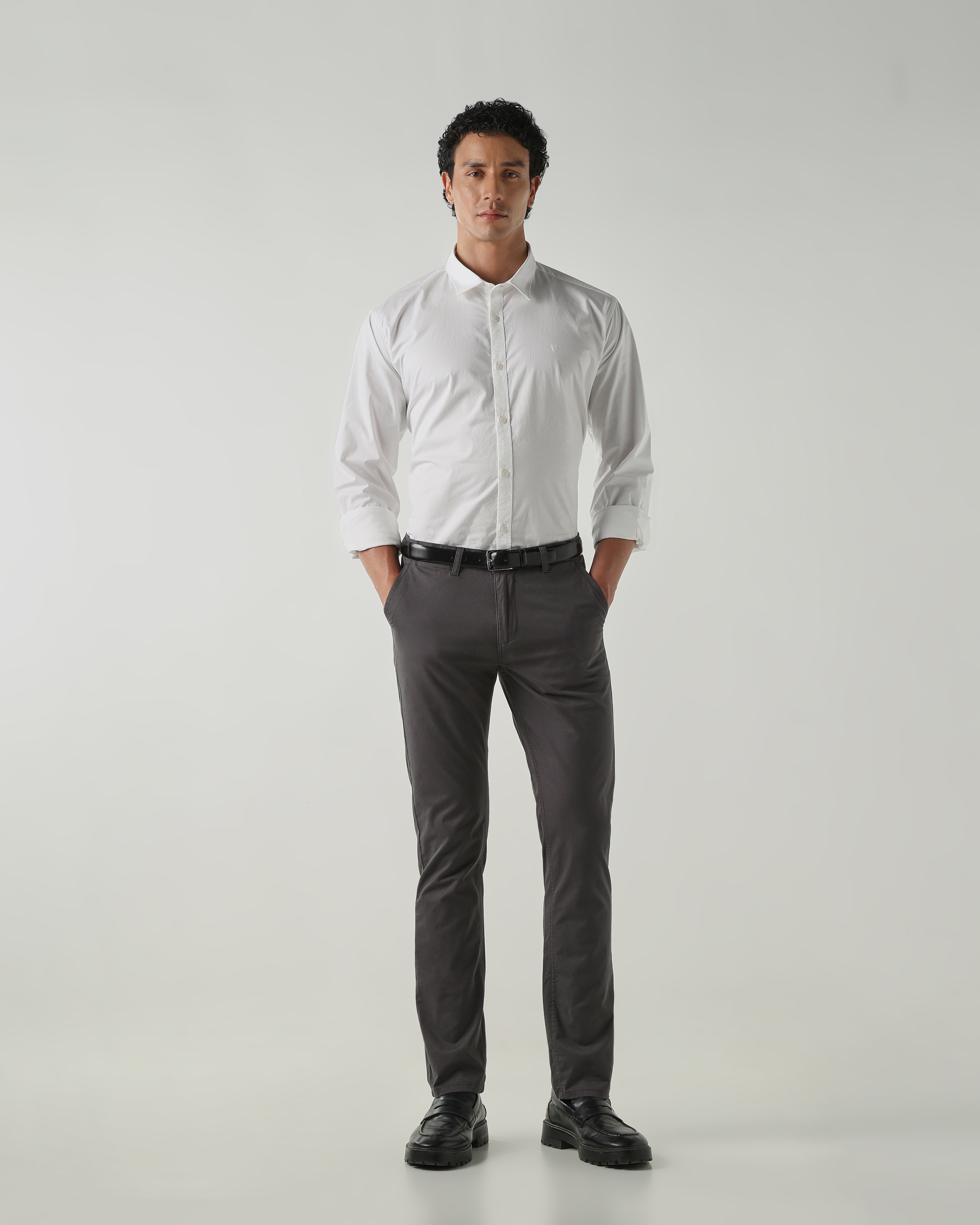 Men Regular Fit Trousers Steel