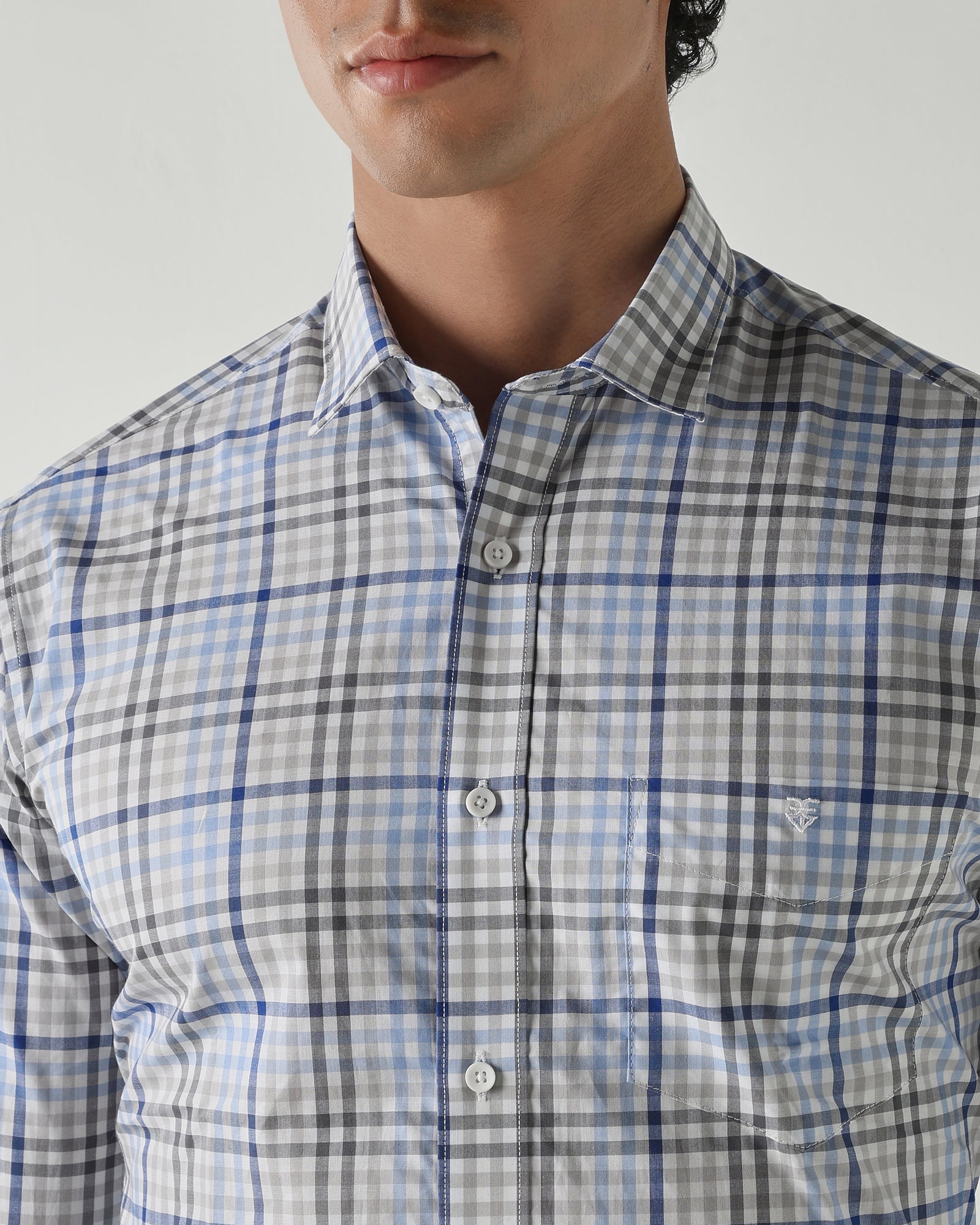 Men Slim Fit Shirts Grey/Blue/White