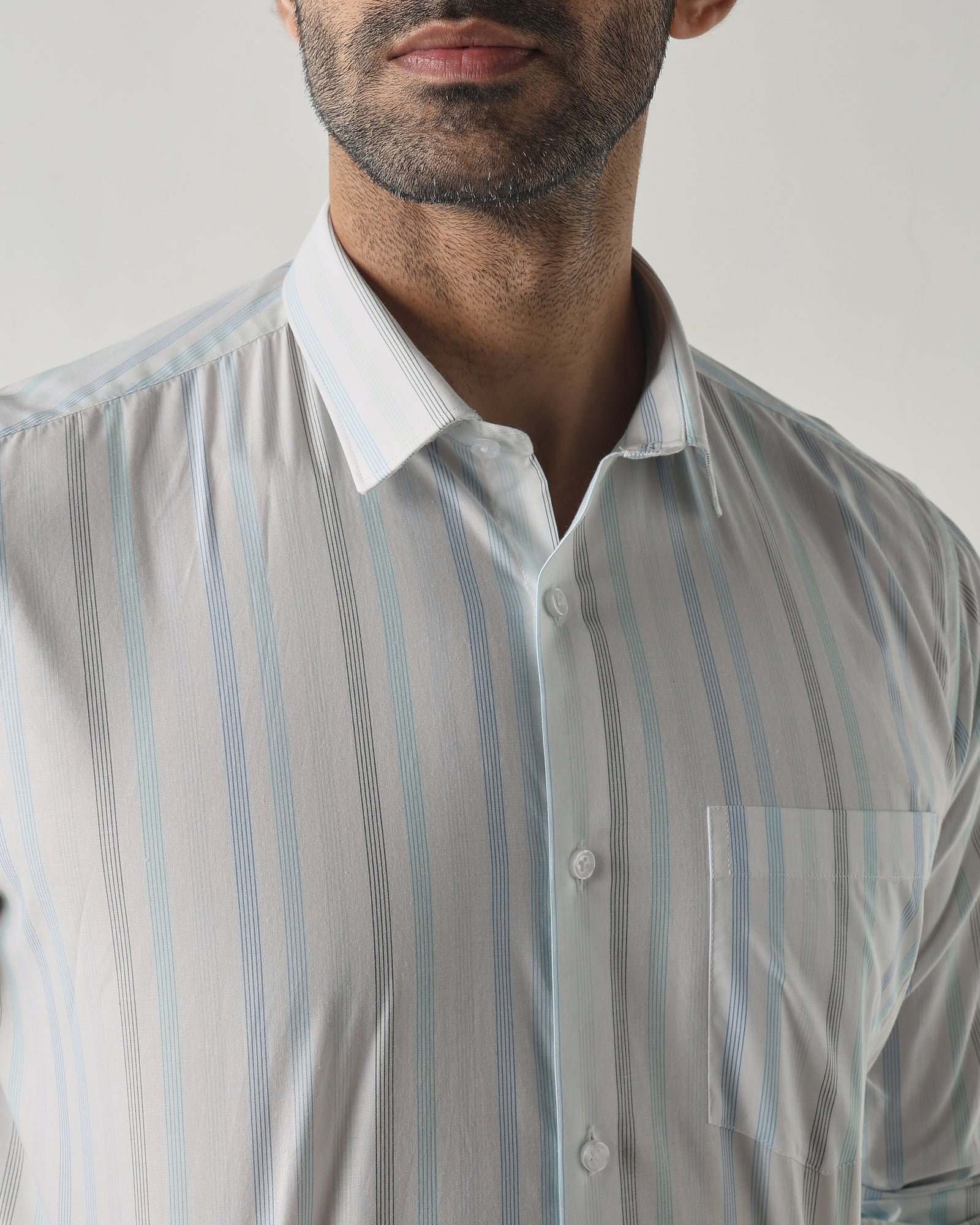 White/Blue Slim Fit Formal Essential Shirts