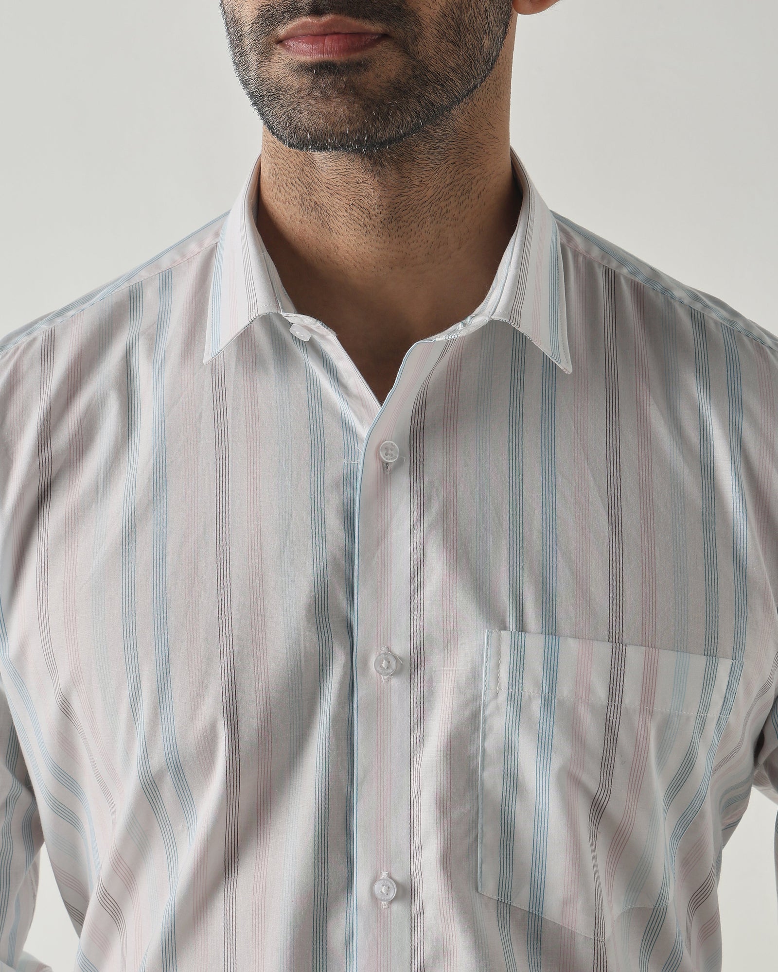 White/Pink Slim Fit Formal Essential Shirts